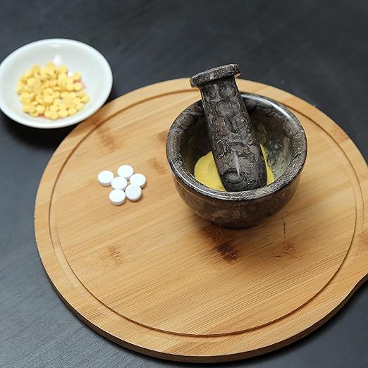 Exquisite Marble Mortar and Pestle Set - Your Ultimate Kitchen Essential for Grinding Spices, Making Guacamole, Salsa, Pesto, and Crushing Pills (Oceanic, Bowl Shape (4"))