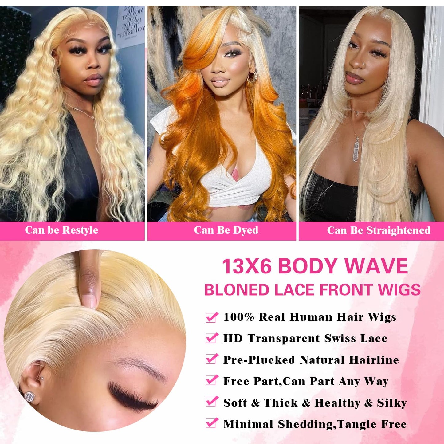 BZN 613 Lace Front Wig Human Hair 13x6 HD Transparent Body Wave 24 Inch Wigs 200 Density