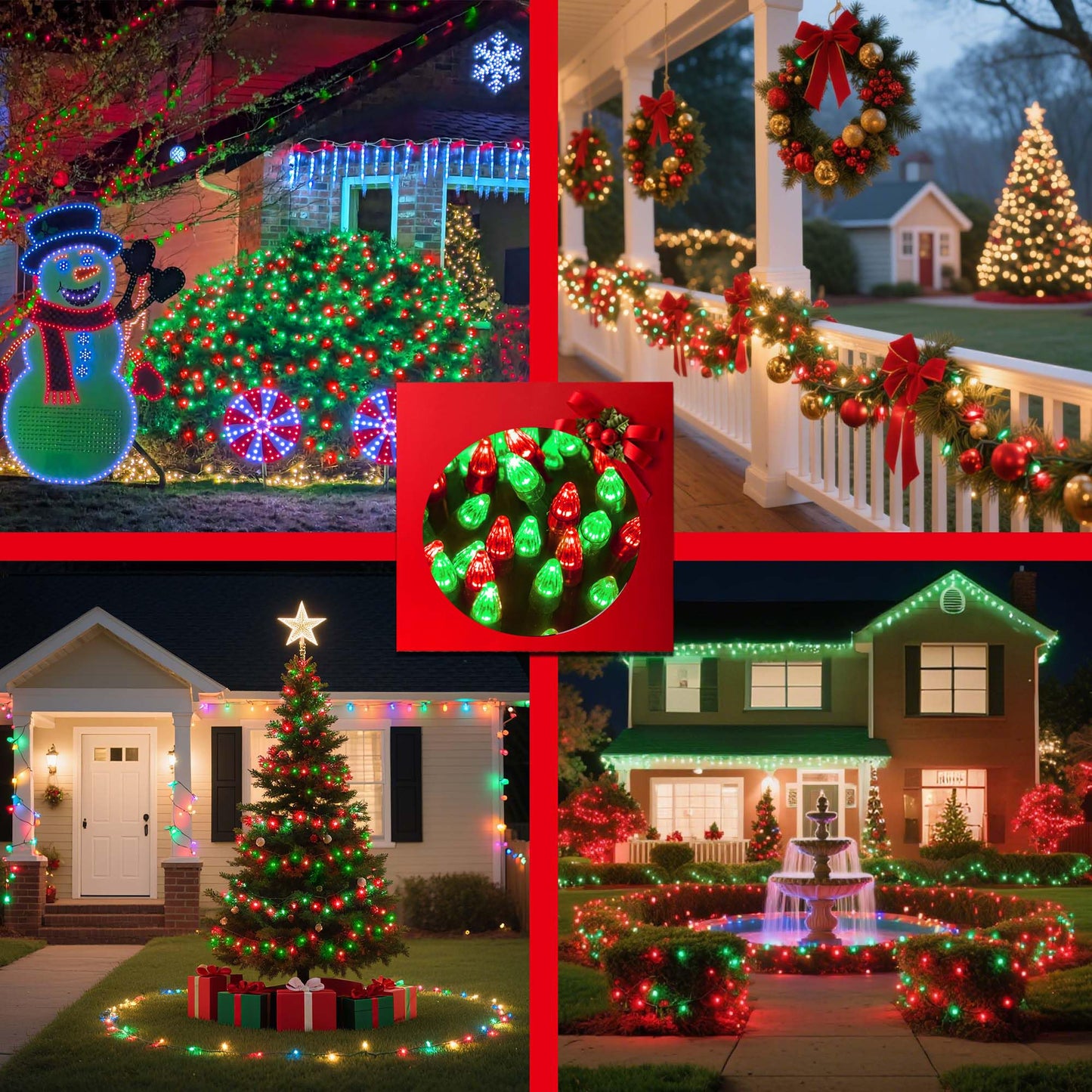 Quhuatu 1500 Led 470Ft Christmas Lights Outdoor 12 Lighting Modes Christmas String Lights With Timer Dimmable Red & Green Led Stringlights Waterproof For Yard Tree Wedding Party Holiday Red & Green