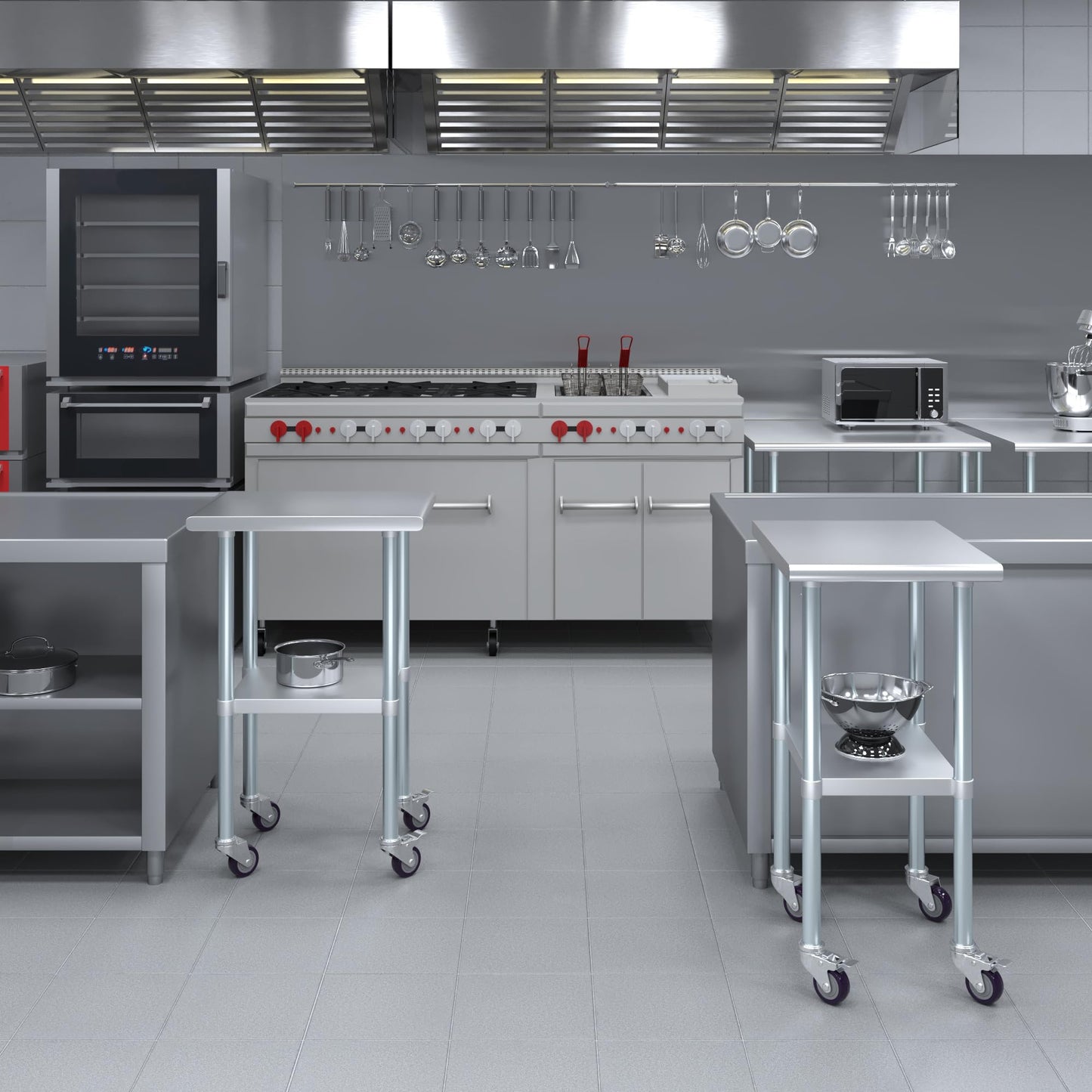 AmGood 24 in. x 18 in. Stainless Steel Work Table with Wheels | Metal Kitchen Food Prep Table | NSF