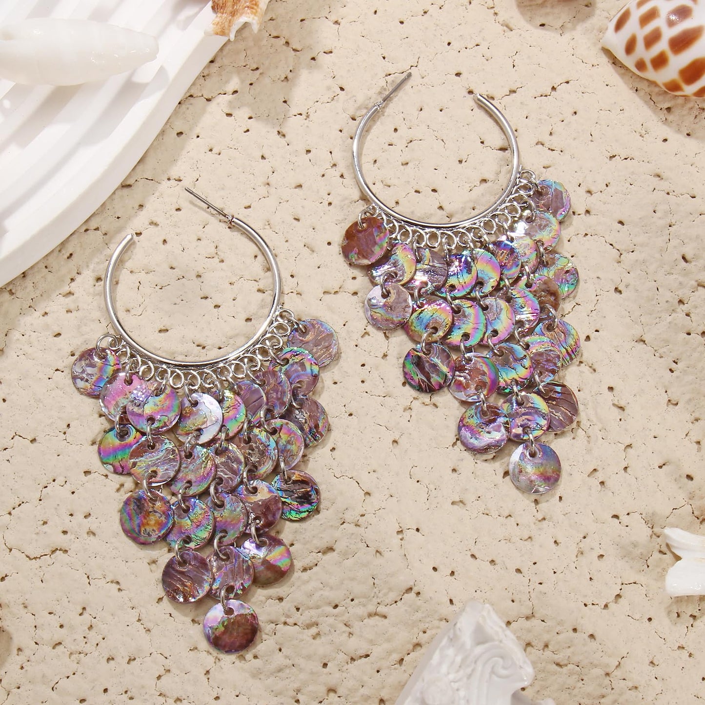 BERYOHZ Handmade Cluster Purple Dangle Earrings Seashell Earrings Jewelry for Women(BY-ER-1020-Purple)