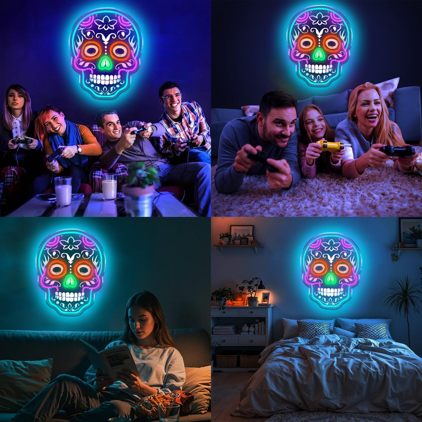 Skull Neon Signs For Bedroom Dimmable Neon Light Uv Printed Skull Signs Led Light For Man Cave malt-inspired Bar Club Game Room Party Decor Gifts 16.5X12.8