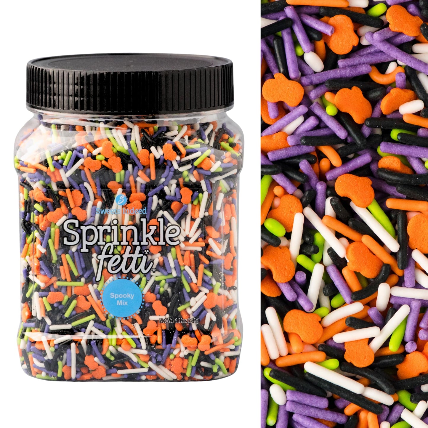 Sweets Indeed Bulk Halloween Sprinklefetti Mix - 1.2 lb Jar | Edible Sprinkles in Orange Purple Green White & Black | Bulk Sprinkle Mix for Cookies Cupcakes Cakes & Party Desserts