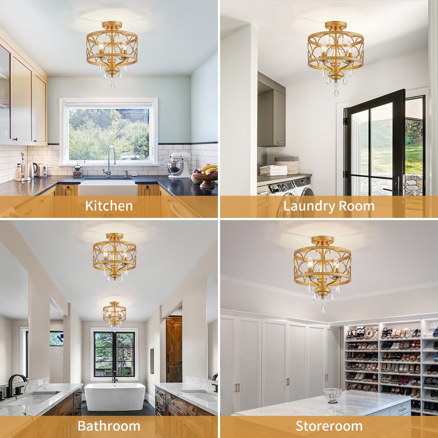 Crystal Ceiling Light Fixture Modern Small Chandelier Light Fixture Farmhouse Gold Semi Flush Mount Ceiling Light Round Hallway Lighting Fixtures For Bedroom Entryway Closet Dining Room Living Room