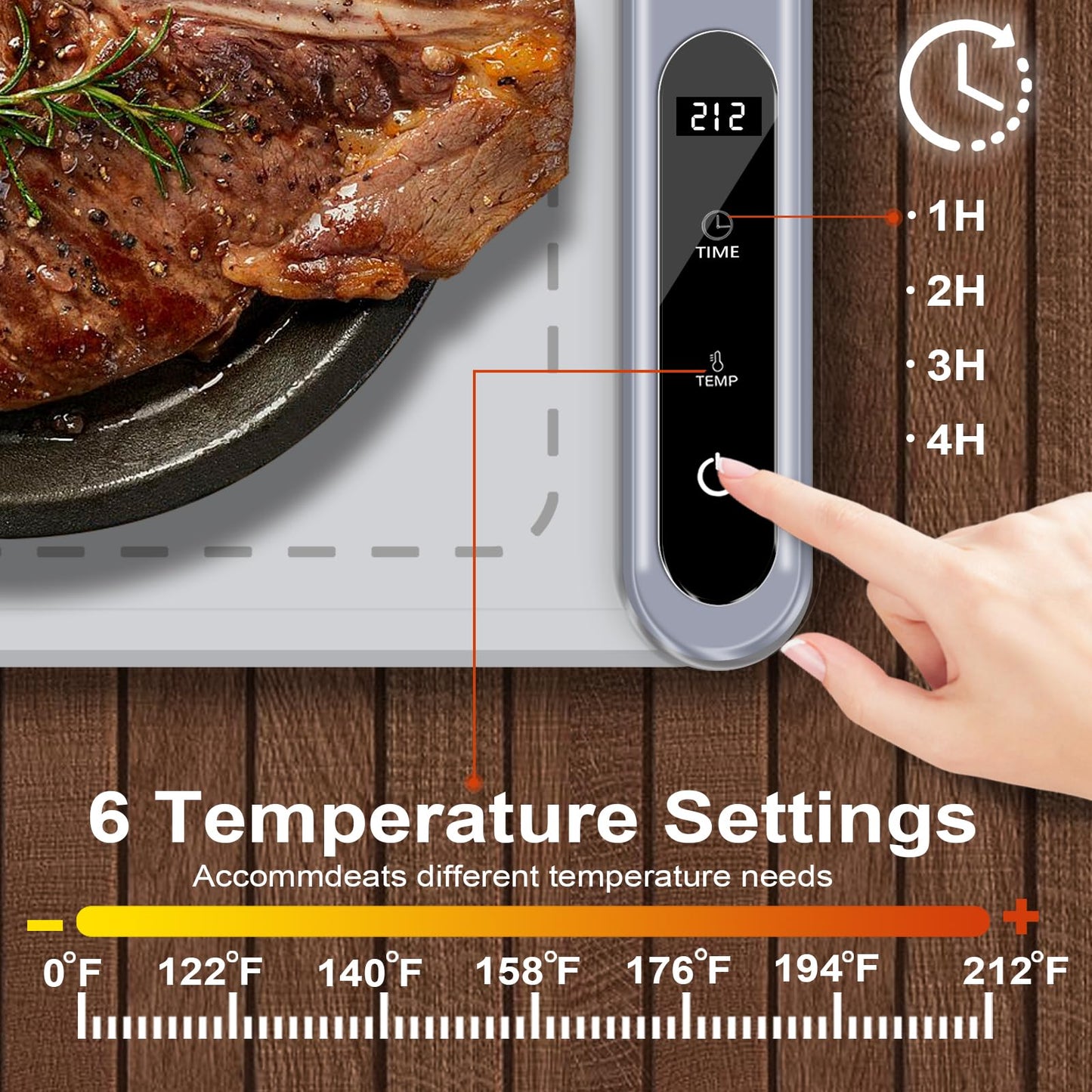 Electric Food Warming Mat Heating:Flameless Silicone Countertop Warmer Tray With 7 Temps 24x16 Inch - Portable Foldable Heat Pad Keep Food Warm For Dinner Serving And Buffet Party - (GRAY)