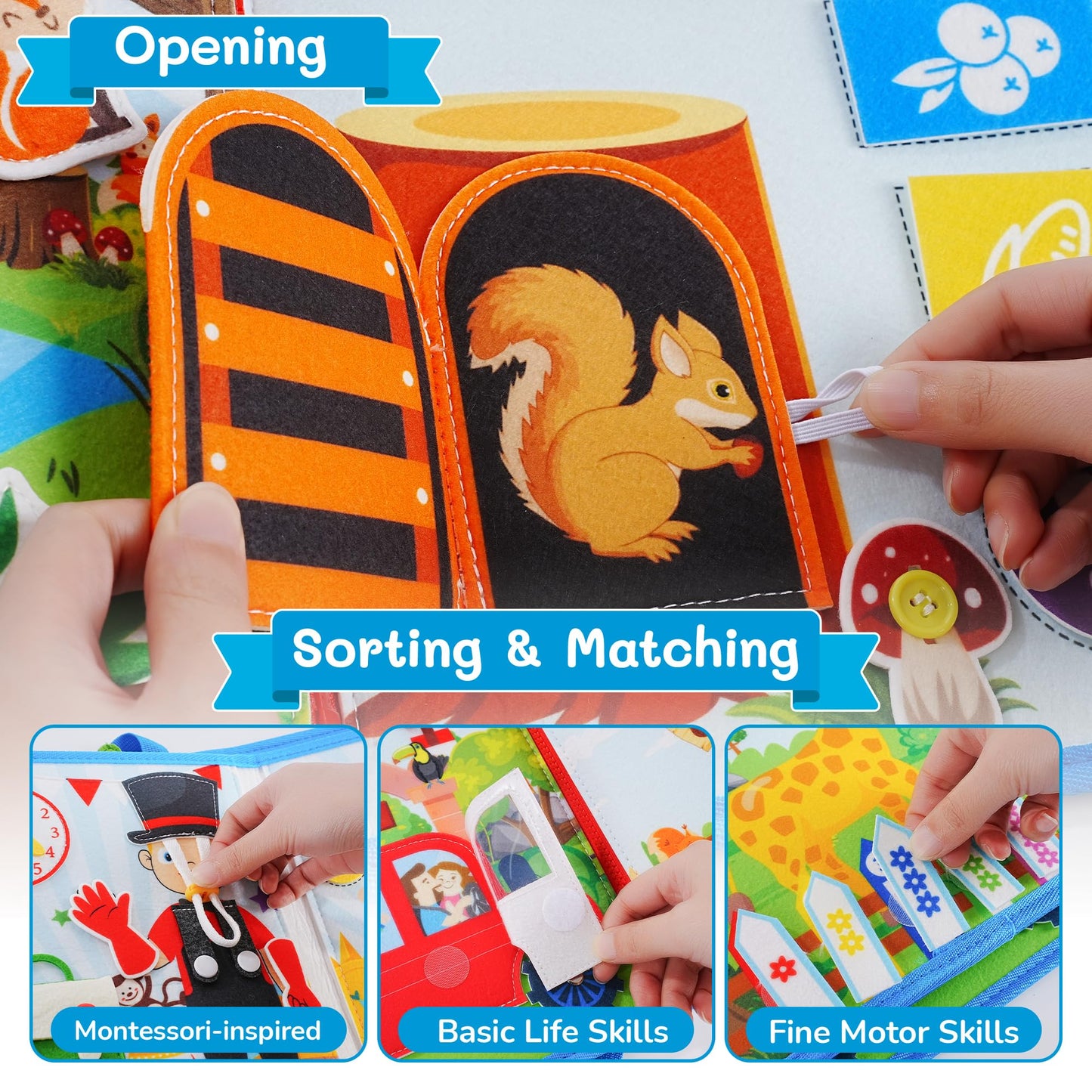 Busy Book for Toddlers 1 2 3 4 Ages, Montessori Sensory Busy Board Backpack Travel Toys, Zoo 20 in 1 Quiet Activity Books for Toddlers 1-3 Year Old Boys Girls Educational Learning Gift (Blue/P10)