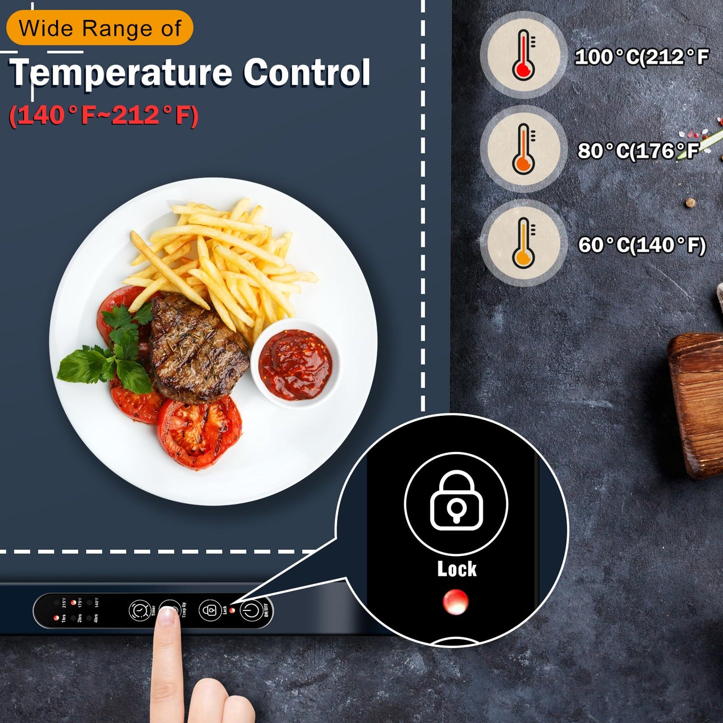 Food Warming Mat - Portable Party Buffet Electric Warming Tray, Foldable Food Warmer, Timed Off, Temperature Adjustable, Suitable for Daily, Outdoor, Party(Dark Blue)