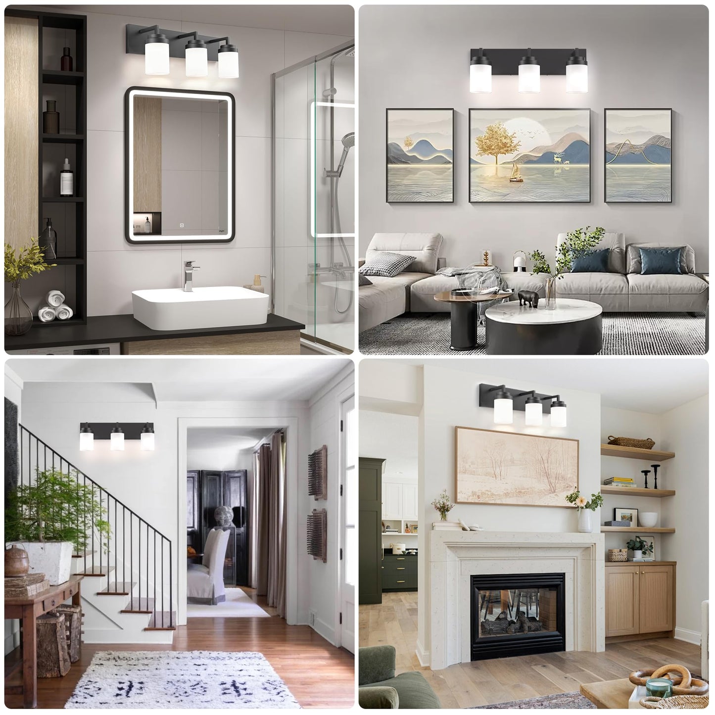 Espird Bathroom Vanity Light 3 Light Matte Black Vanity Light With White Matte Glass Shade 22In Farmhouse Wall Light Lighting Fixtures Over Mirror For Bathroom/Living Room