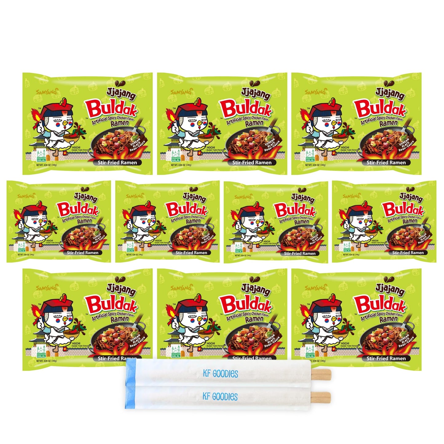 Samyang Buldak Hot Spicy Chicken Ramen Noodle Korean Stir-Fried Ramen Jjajang Flavor 5 Pack for Each Flavor (10 Jjajang)-New