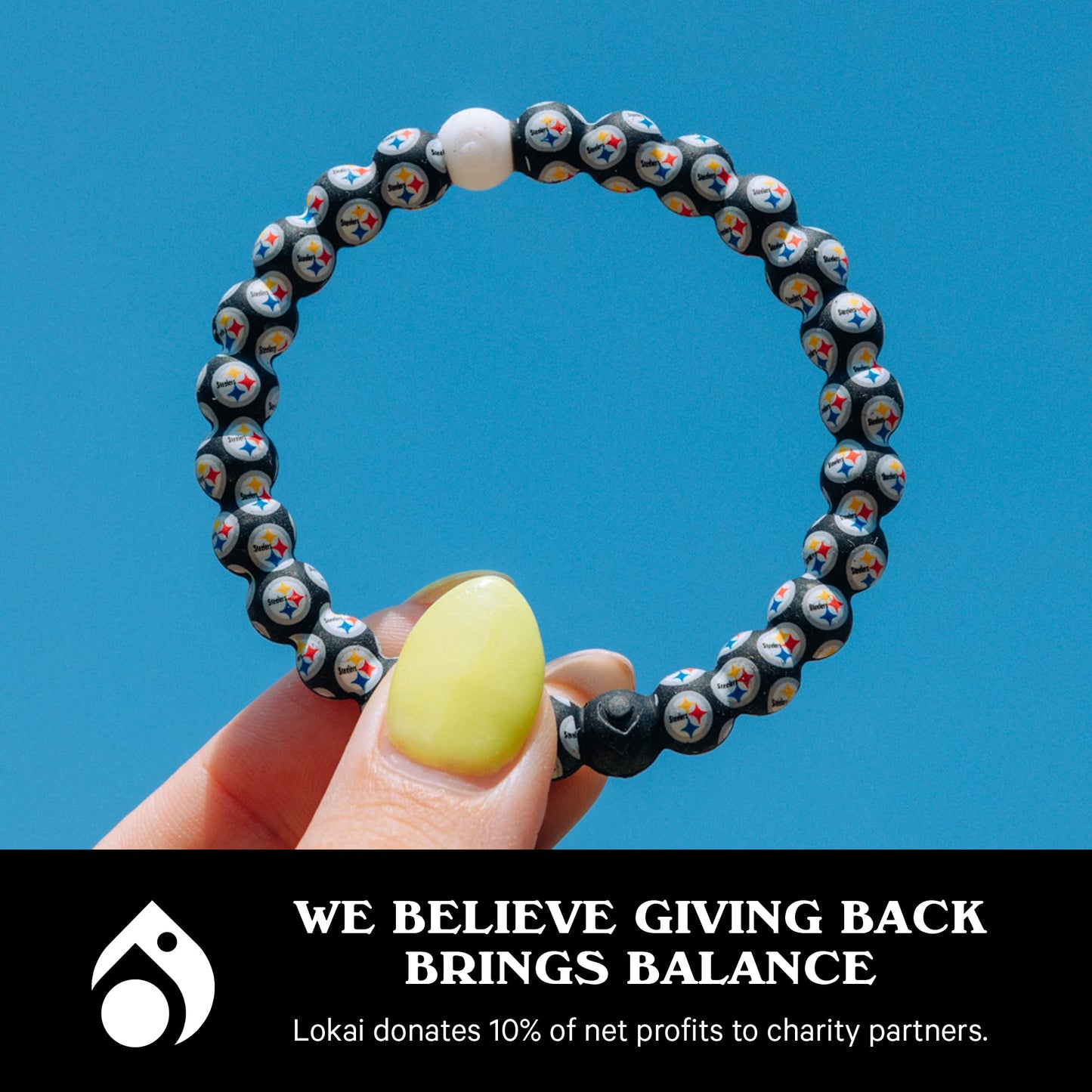 Lokai Silicone Beaded Bracelet for Men & Women, NFL Football Collection - Pittsburgh Steelers, Logo, Large - Silicone Jewelry Fa