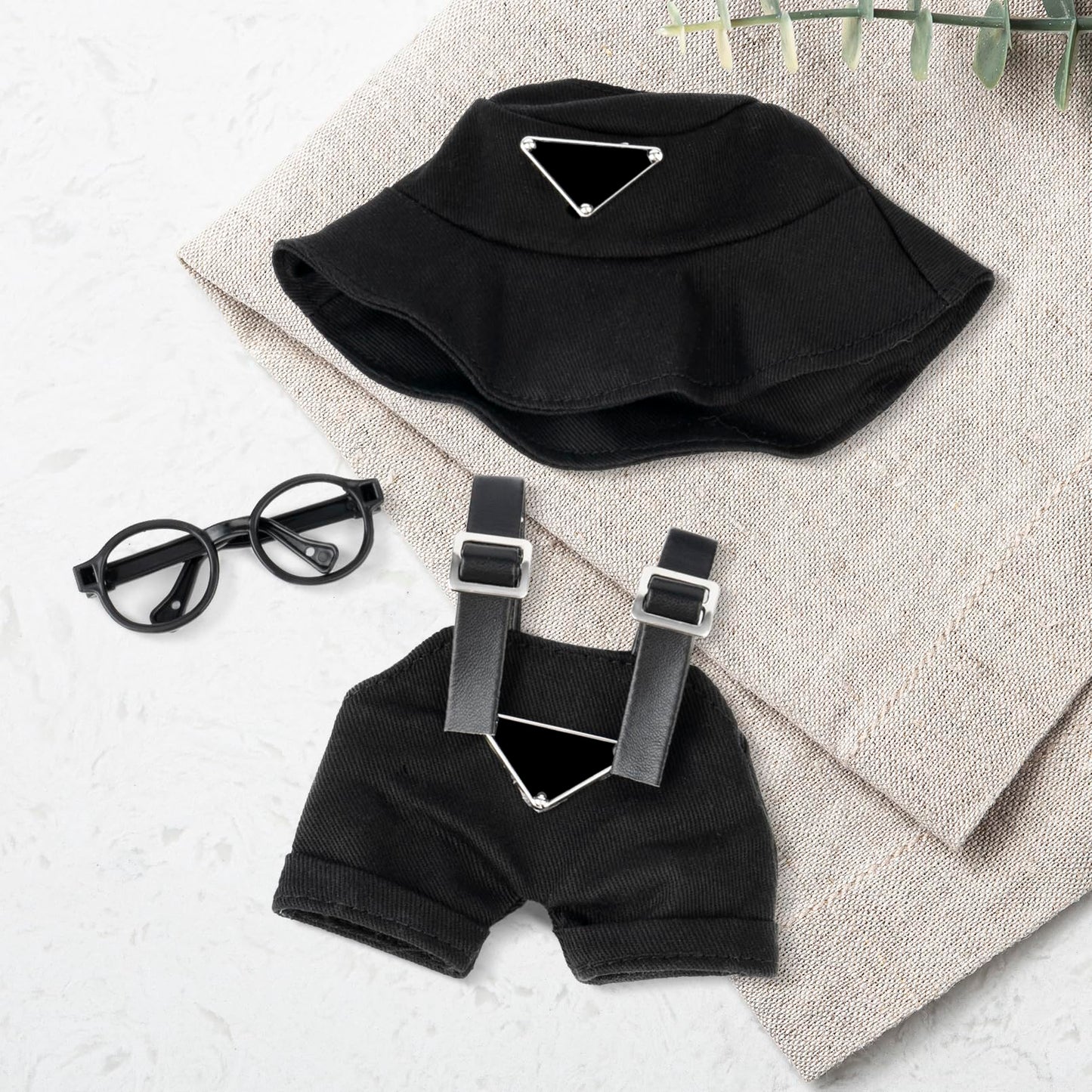 Clothes for Labubu(NO Doll) - Hat & Overalls Set for Labubu for LABUBU 17CM Dolls, Handcrafted Crochet Clothes Set, Premium Fashion Cute Outfit for Dress Up, Play & Collector Display (Black)