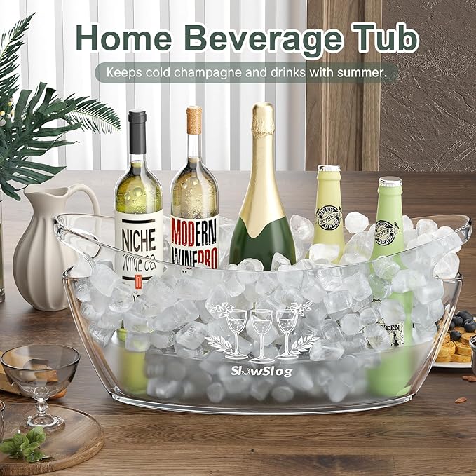 2Pcs 5.5L Ice Buckets for Parties, Acrylic Champagne Bucket, Ice Bucket with Scoop, Plastic Tub for Cocktail Bar, Clear Ice Bucket Beverage Tub for Champagne, Wine, Beer Bottles
