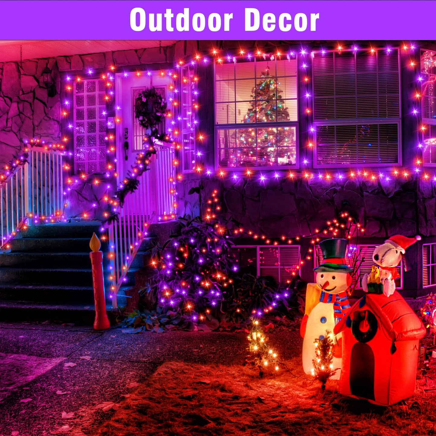 Nisocy 200 Led String Lights Outdoor Waterproof - Purple Orange Fairy Lights With Plug Connectable Christmas Tree Lights For Patio Garden Bedroom Wedding Party Decor (66Ft)