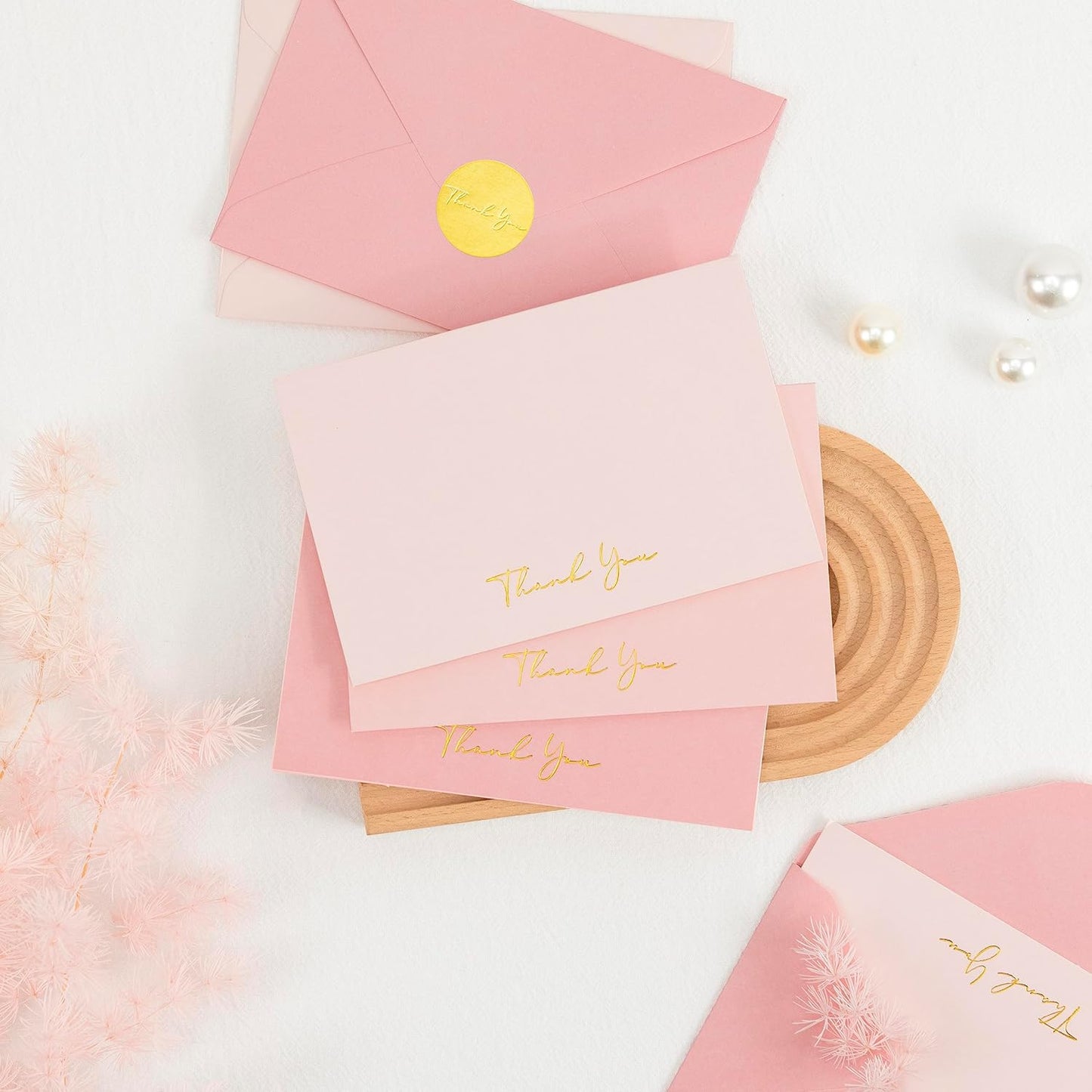 Crisky Pink Thank You Cards with Envelopes & Stickers, 50 Pack Bridal Shower Graduation Thank You Cards Small Business, Wedding Baby Shower Birthday Funeral Notes Bulk