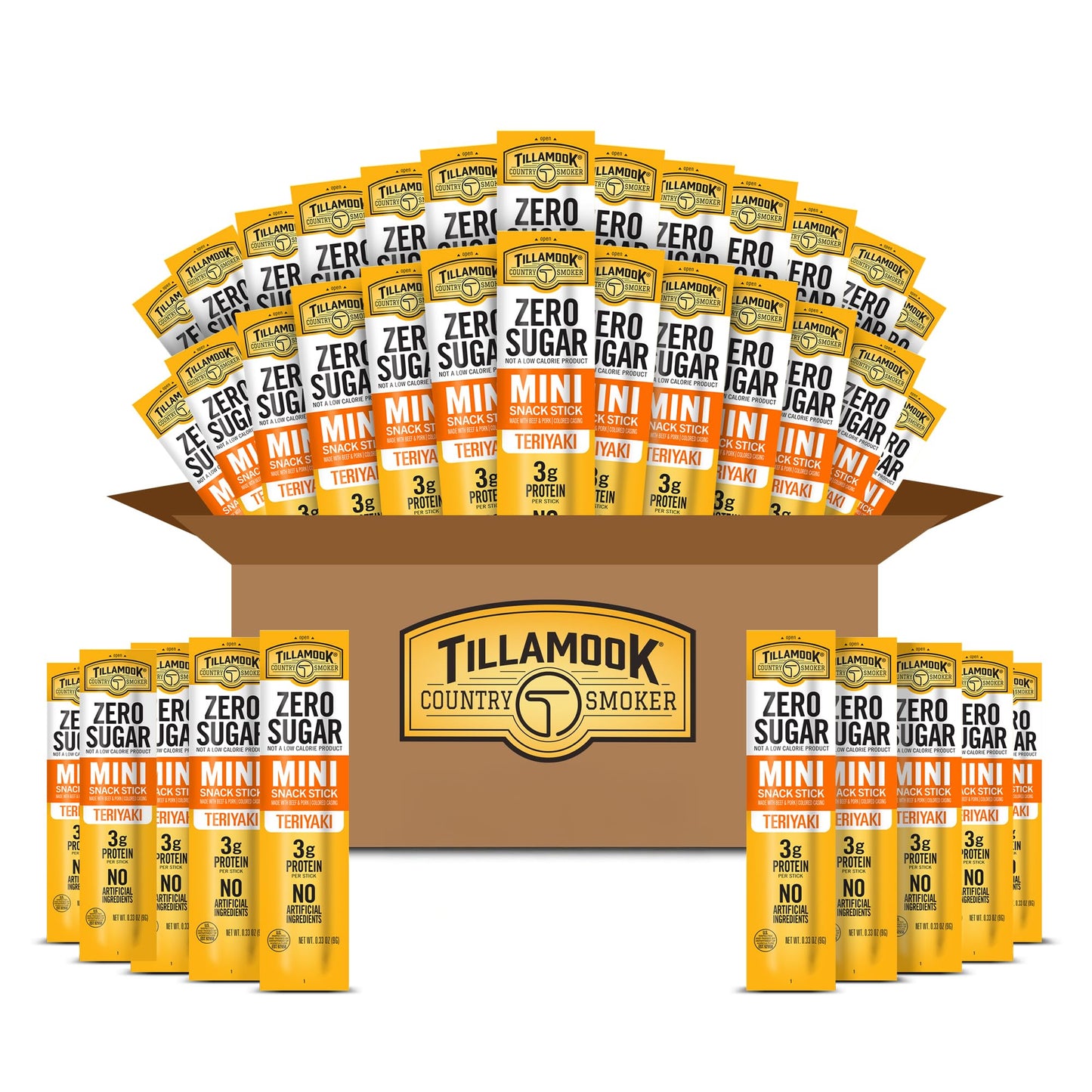 Tillamook Country Smoker Zero Sugar Teriyaki Mini Smoked Sausages 0.33 oz 36 Ct Individually Wrapped Beef Sticks for Kids School Snacks Lunchboxes Travel Real Hardwood Smoked