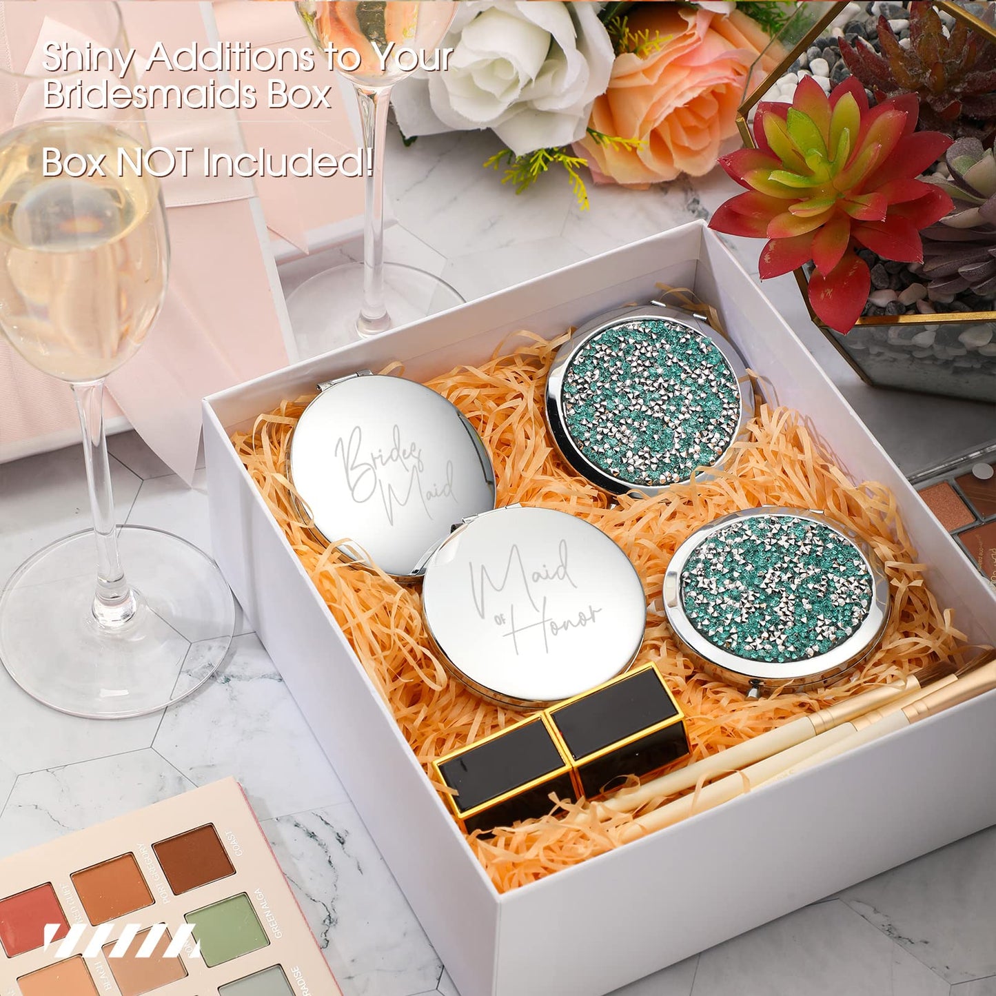 Roowest 8 Pcs Bridesmaid Compact Mirrors Bulk Magnifying Makeup Bridesmaid Gifts Set Double Sided for Purse Pocket for Bridal Sh