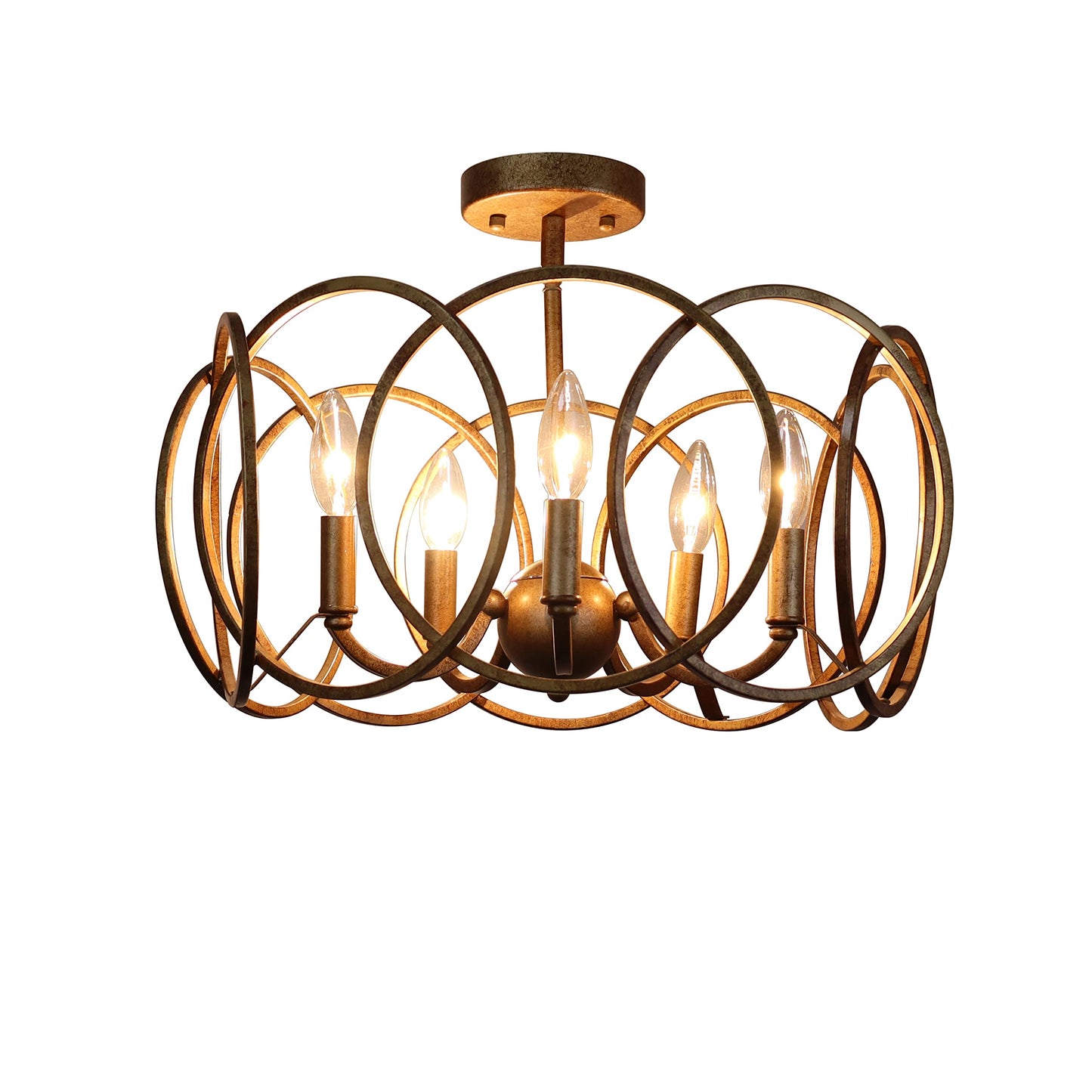Chloe Lighting 4 Light Semi-Flush Fixture, Antique Brass, 24in Wide, Model CH6H402AB24-SF5, Farmhouse-Style Metal Design