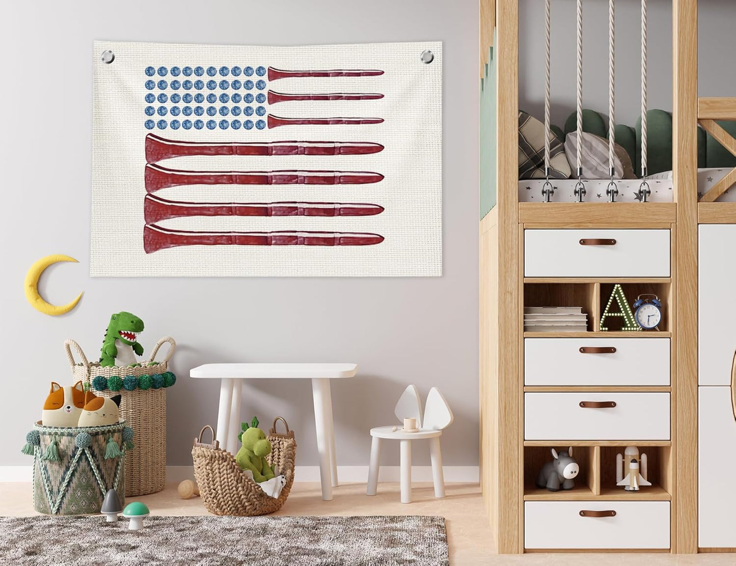 Golf American Flag Wall Decor, Golf Decor for Boys Room, Vintage Golf Ball Hanging Canvas Banner Flag Wall Art Decor for Kids Boys Nursery Room Bedroom Playroom, 20x30 in