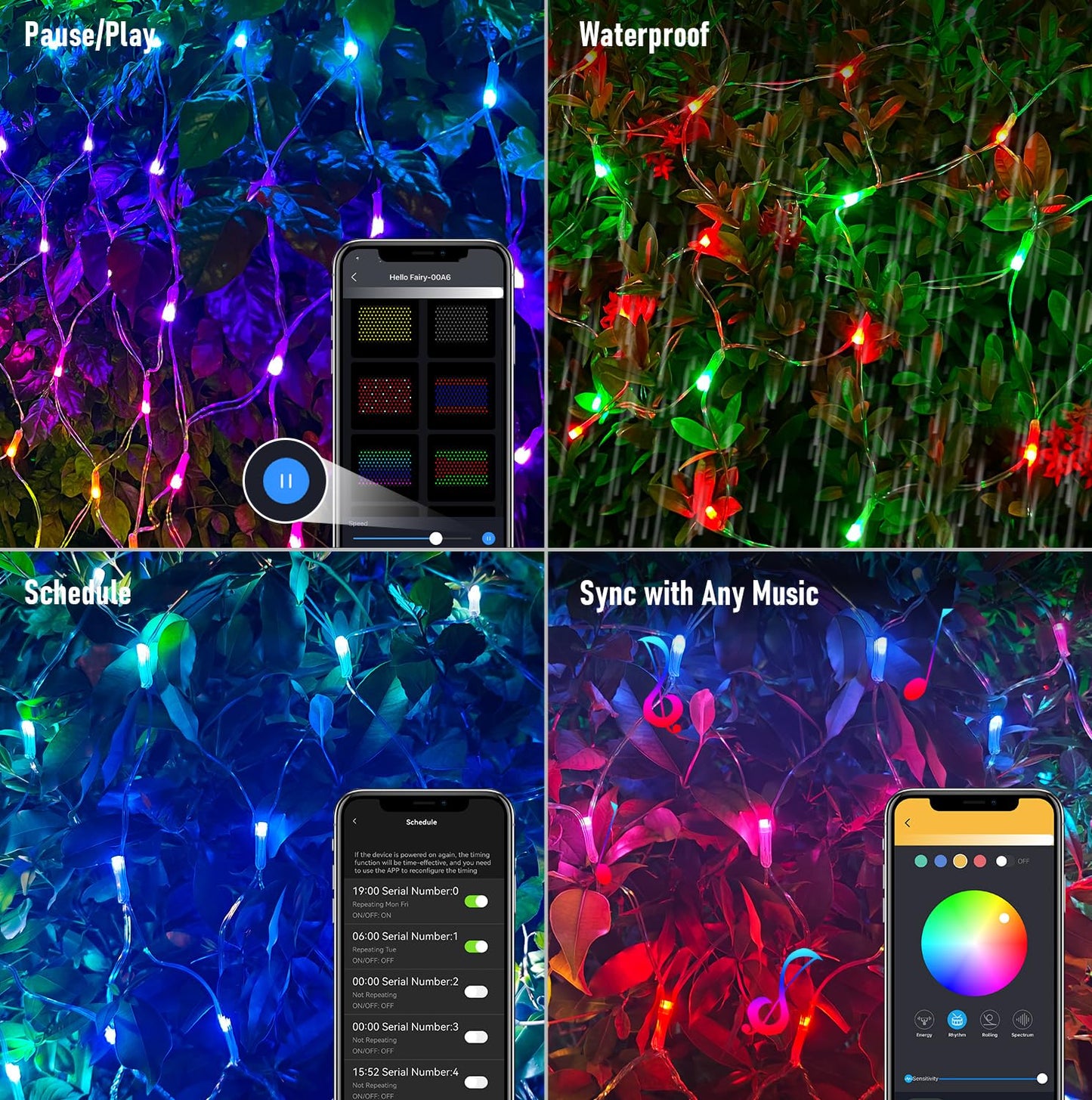 Aoycocr 4X6Ft Smart Christmas Net Lights Outdoor For Bushes Bluetooth App Control Rgb Connectable Bush Lights 58+ Scene Modes Music Sync Ip44 Waterproof For Tree Fence Holiday Xmas Decorations