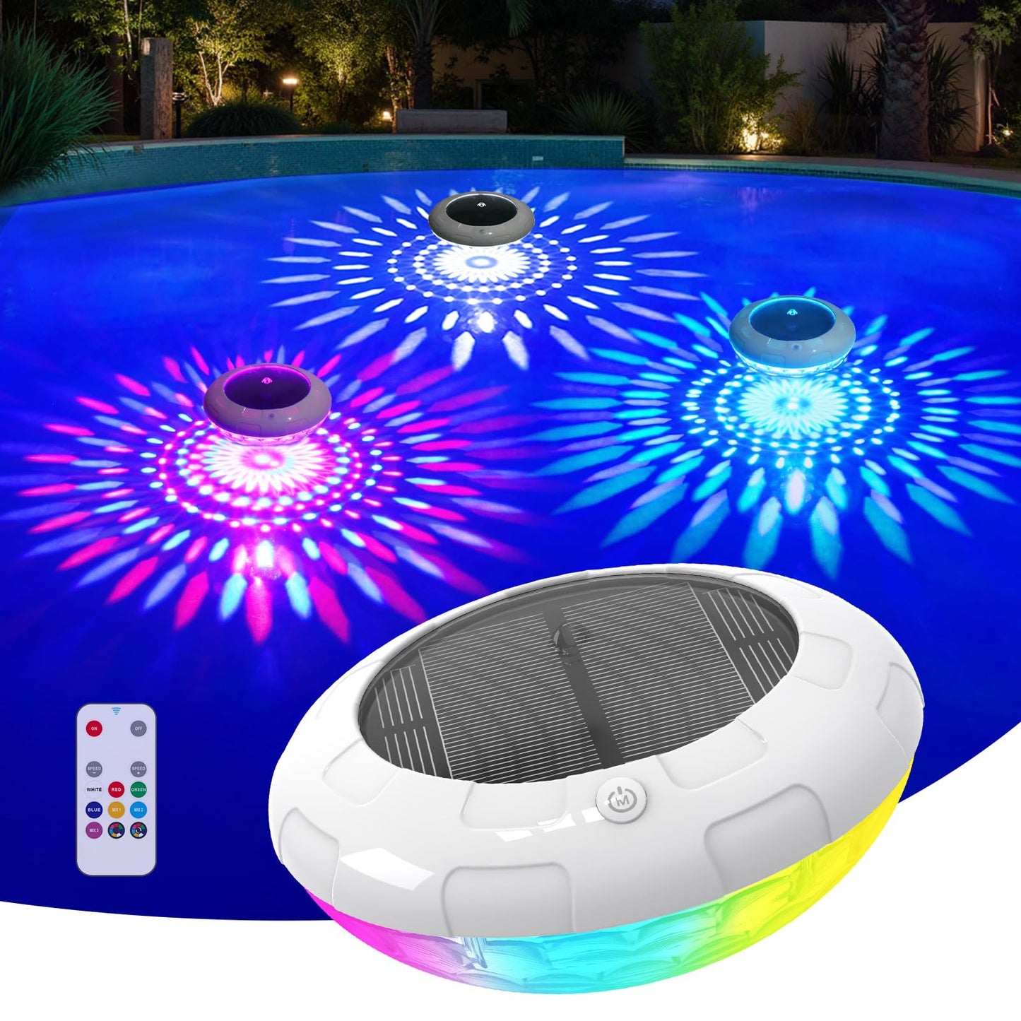 Cootway Floating Pool Lights w/Remote, 6.5 Inch RGB Solar Pool Lights That Float with 9 Dynamic Lighting, IP68 Waterproof Pool F