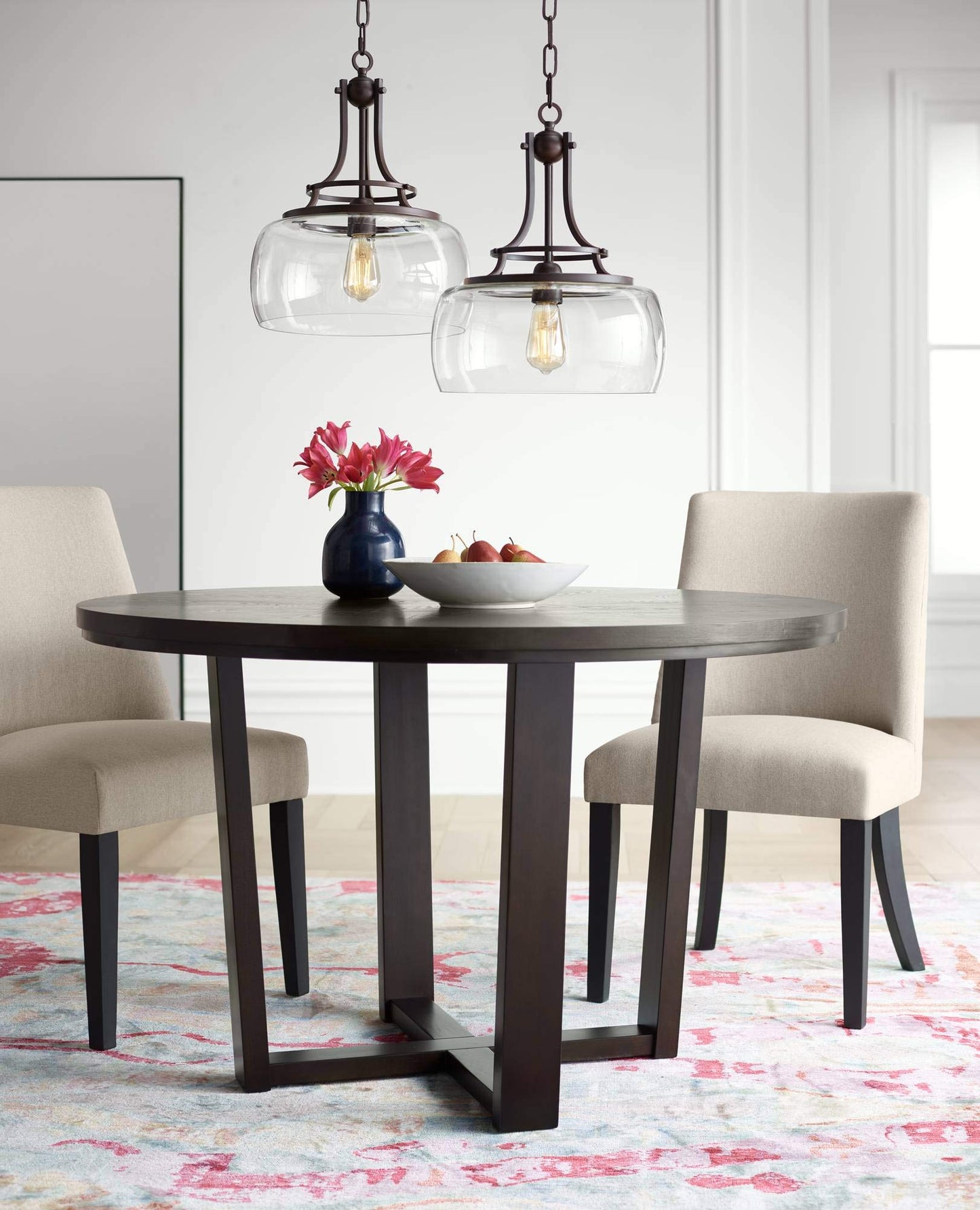 Franklin Iron Works Bronze Pendant Light - 13.5 Wide, 16 High, Clear Glass, Small Farmhouse Design For Kitchen, Dining, Living Room