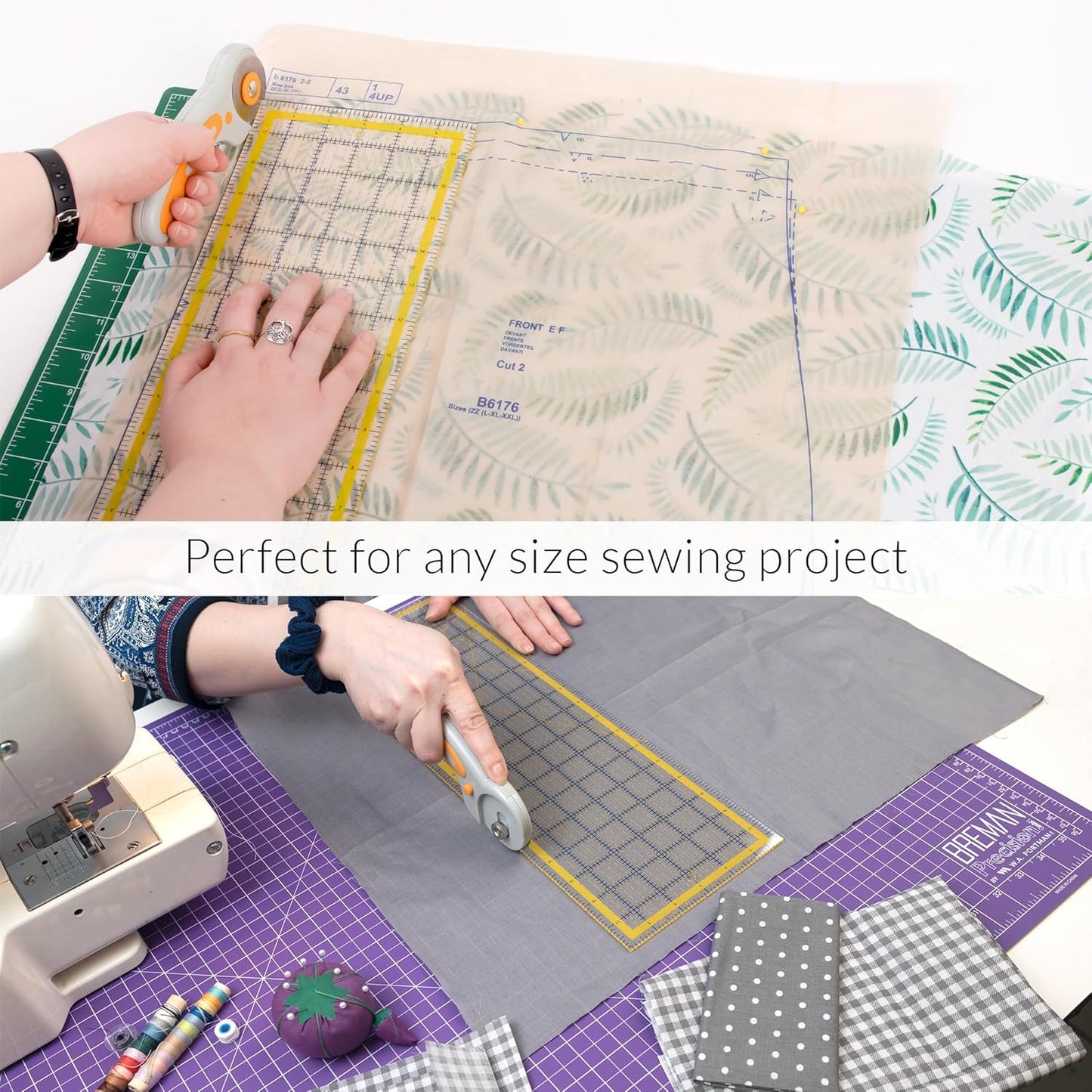 Breman Precision Quilting Rulers – 6x24 Inch Clear Acrylic Rulers for Quilting and Sewing – Laser-Cut Edge, Easy-Read Grid Lines, Angled Markers – Fabric Guide for Left & Right-Handed Users