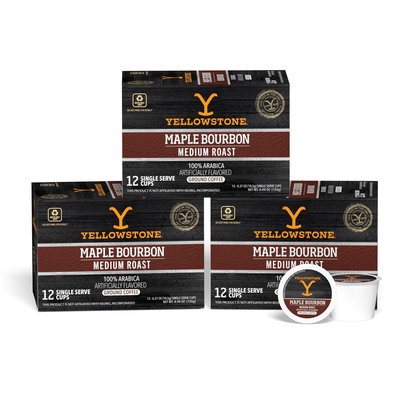 Yellowstone Maple spirit-inspired flavor Medium Roast Coffee Single Serve Recyclable Pods/Cups 100% Arabica Beans 36 Count