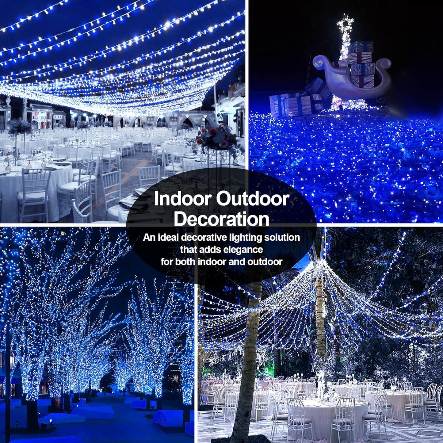403 Ft 1000 Led Christmas Lights Outdoor Decorations Super Long Fairy Lights Waterproof 8 Modes Timer Clear Wire String Lights For Outside House Tree Patio Yard Wedding Party Holiday-Blue&White