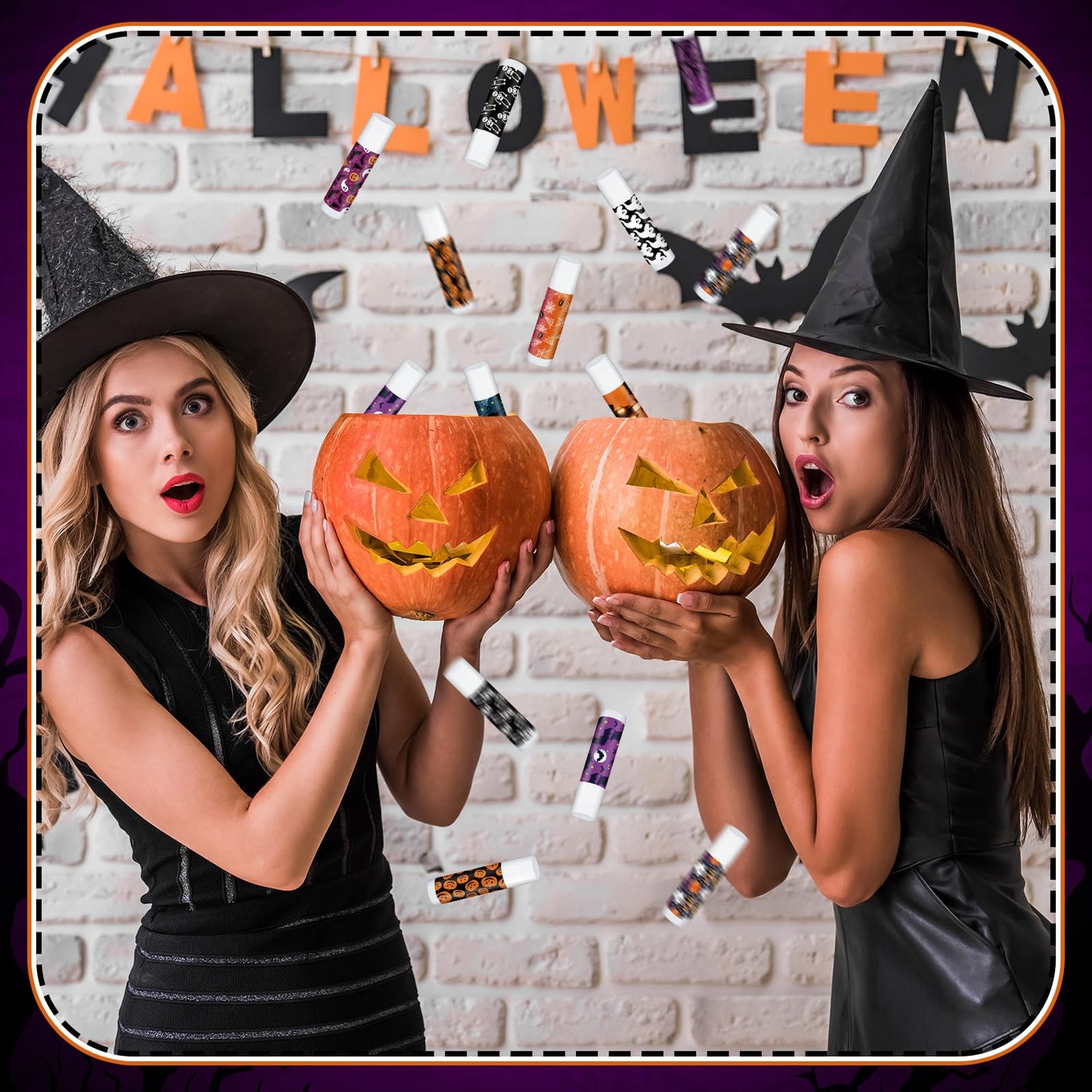 Siifert 50 Pcs Halloween Lip Balm Gifts Bulk Pumpkin Ghost Black Cat Skull Lip Balm Favors 10 Styles Honey Flavor Spooky Party S