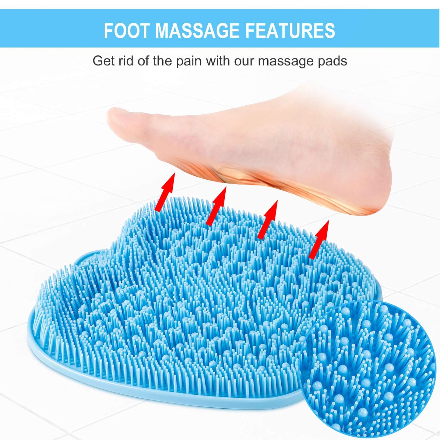 BESKAR Larger Foot Scrubber Mat with Non-Slip Suction Cups- Cleans, Smooths, Exfoliates & Massages Without Bending, Circulation