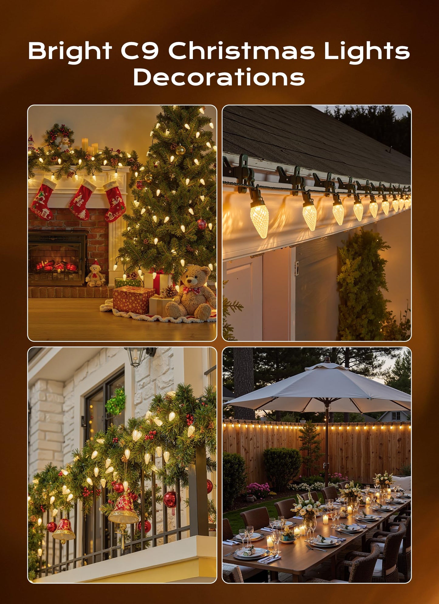 C9 Christmas Lights Outdoor 100 Ft 150 Led Connectable C9 String Lights With 8 Modes And Timer Extendable Xmas Tree Patio Roofline Garden Yard Holiday Party Indoor Outdoor Decoration Warm White