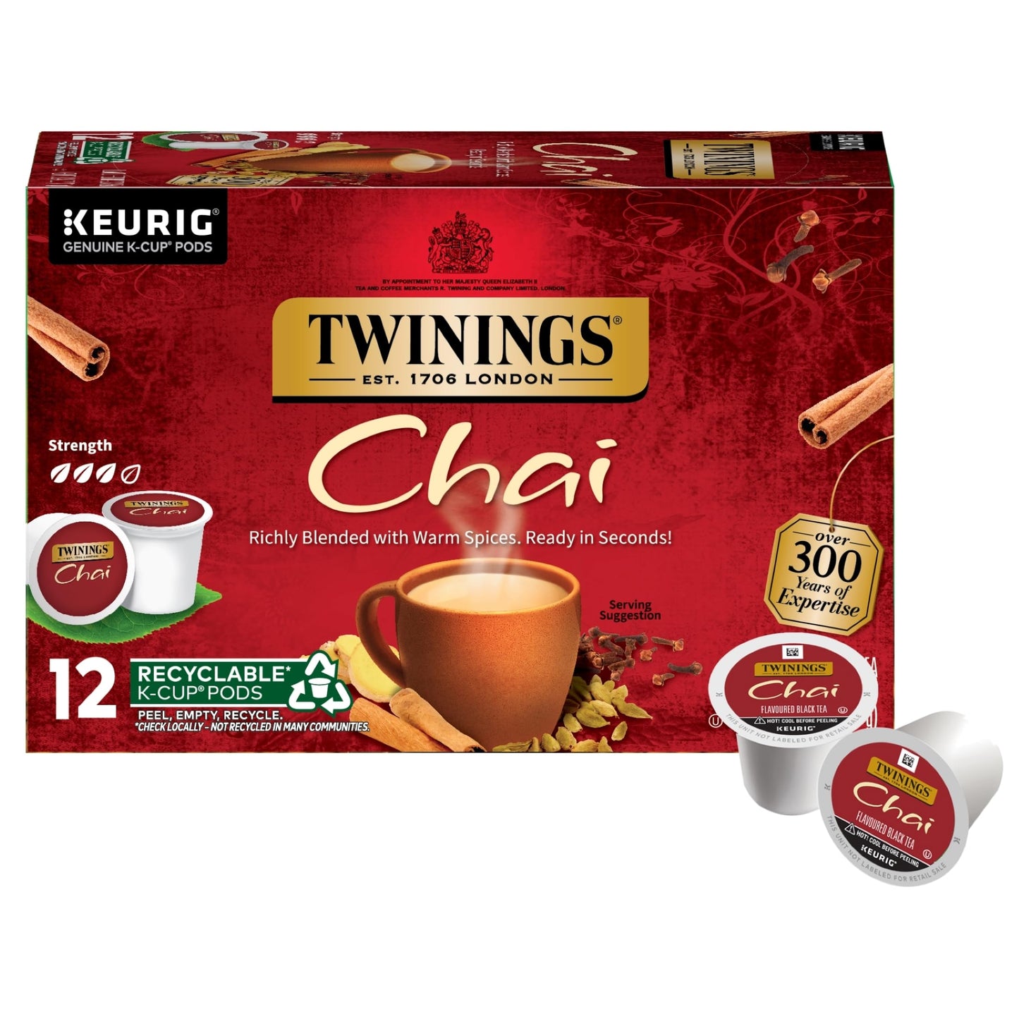 Twinings Chai Black Tea K-Cup Pods for Keurig, 12 Count (Pack of 6), Naturally Sweet, Savoury Spice Flavour, Caffeinated, Enjoy