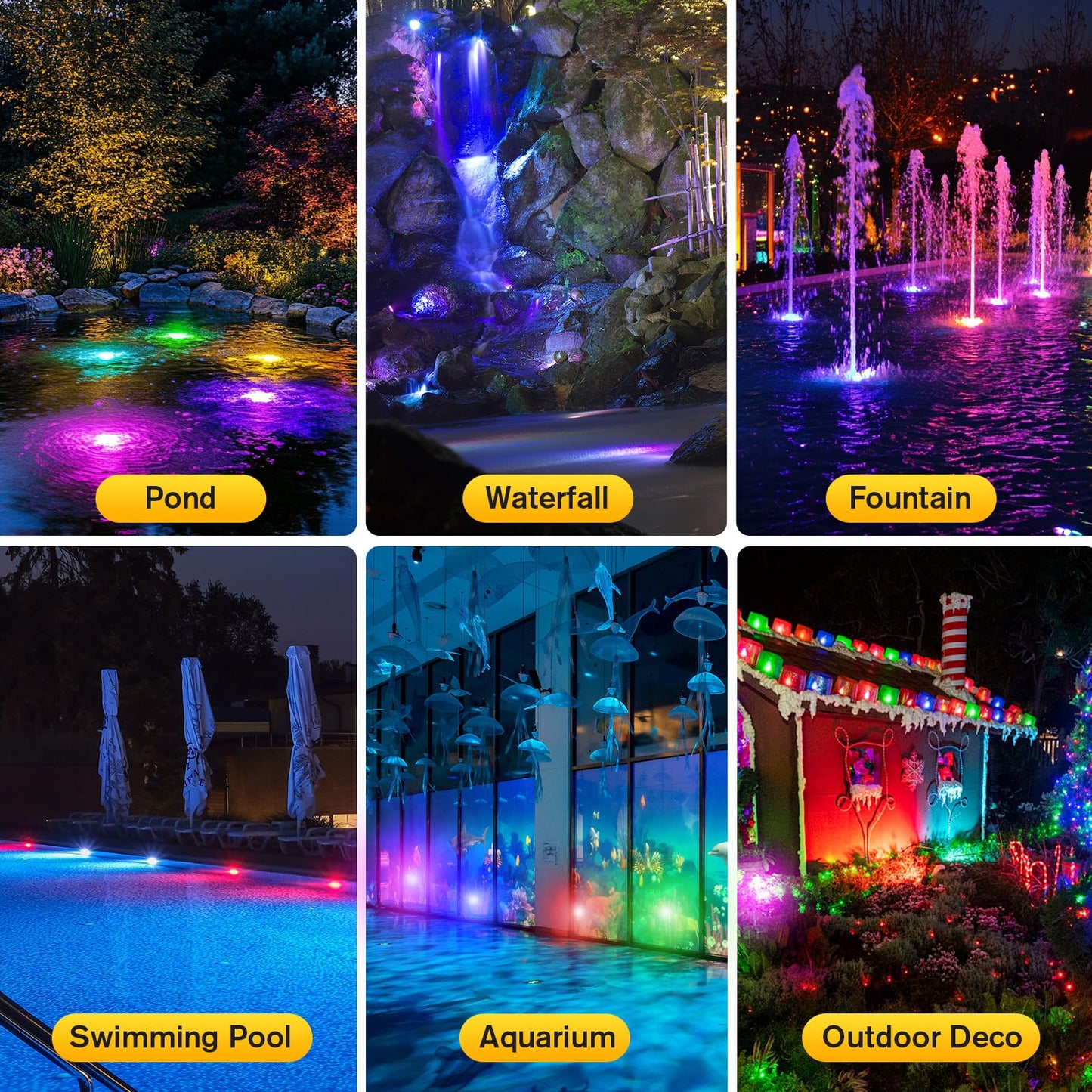 POPOSOAP RGB Underwater Pond Lights, IP68 Waterproof, 20 Colors, Remote Control, 4 Lights-RGB, Multicolor