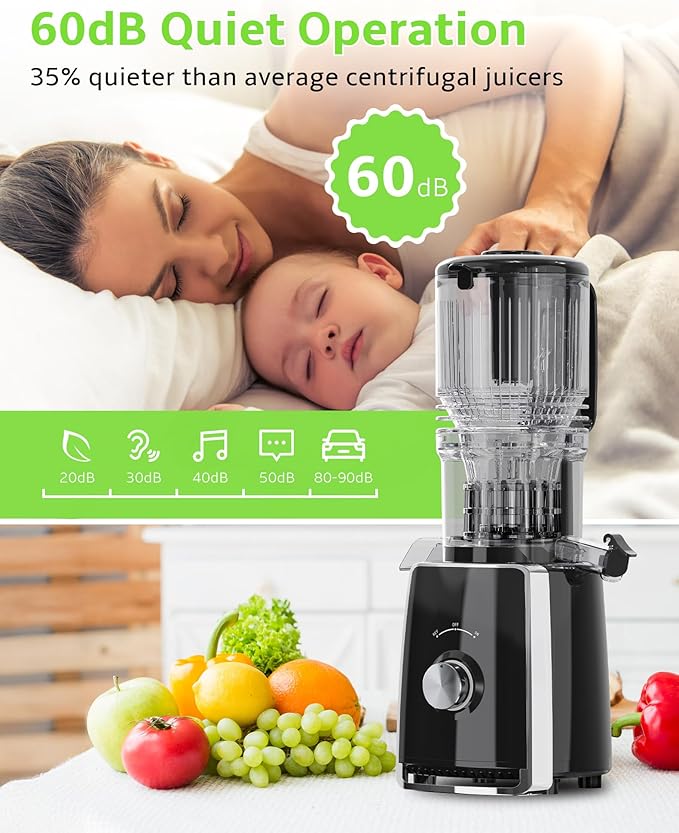 Cold Press Juicer, Slow Masticating with Wide Feed Chute for Whole Fruits & Vegetables | Higher Juice Yield & Nutrient Retention | BPA-Free, 300W Quiet Motor | Easy to Clean Juice Extractor Machine