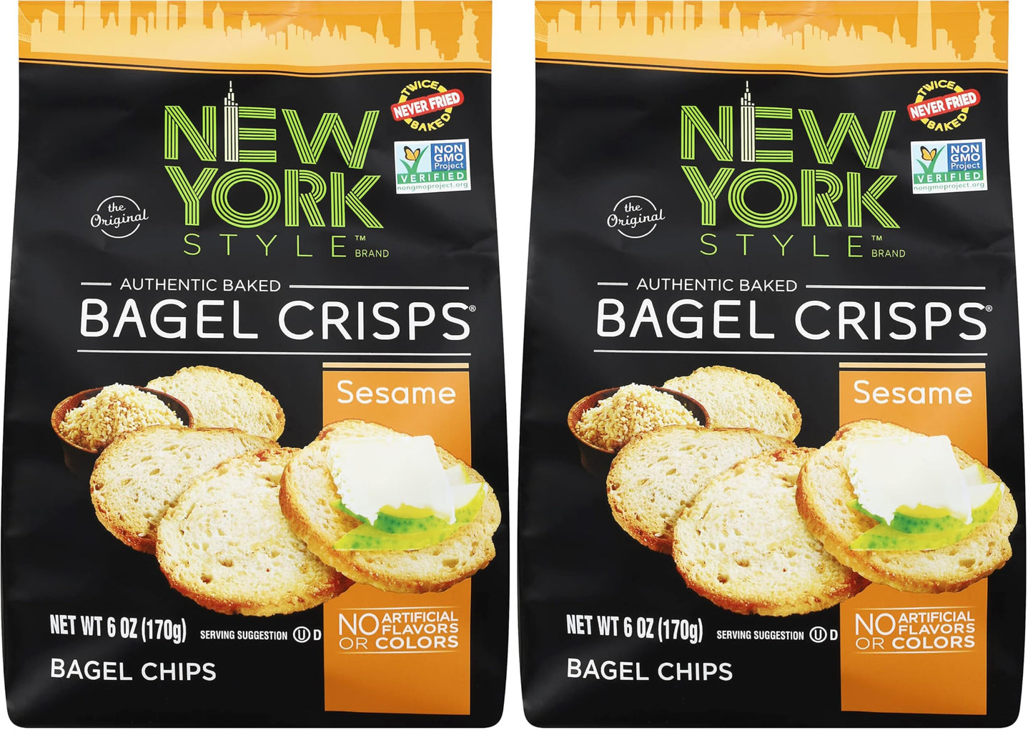 New York Style Bagel Crisps, Sesame, 6 Ounce (Pack of 2)