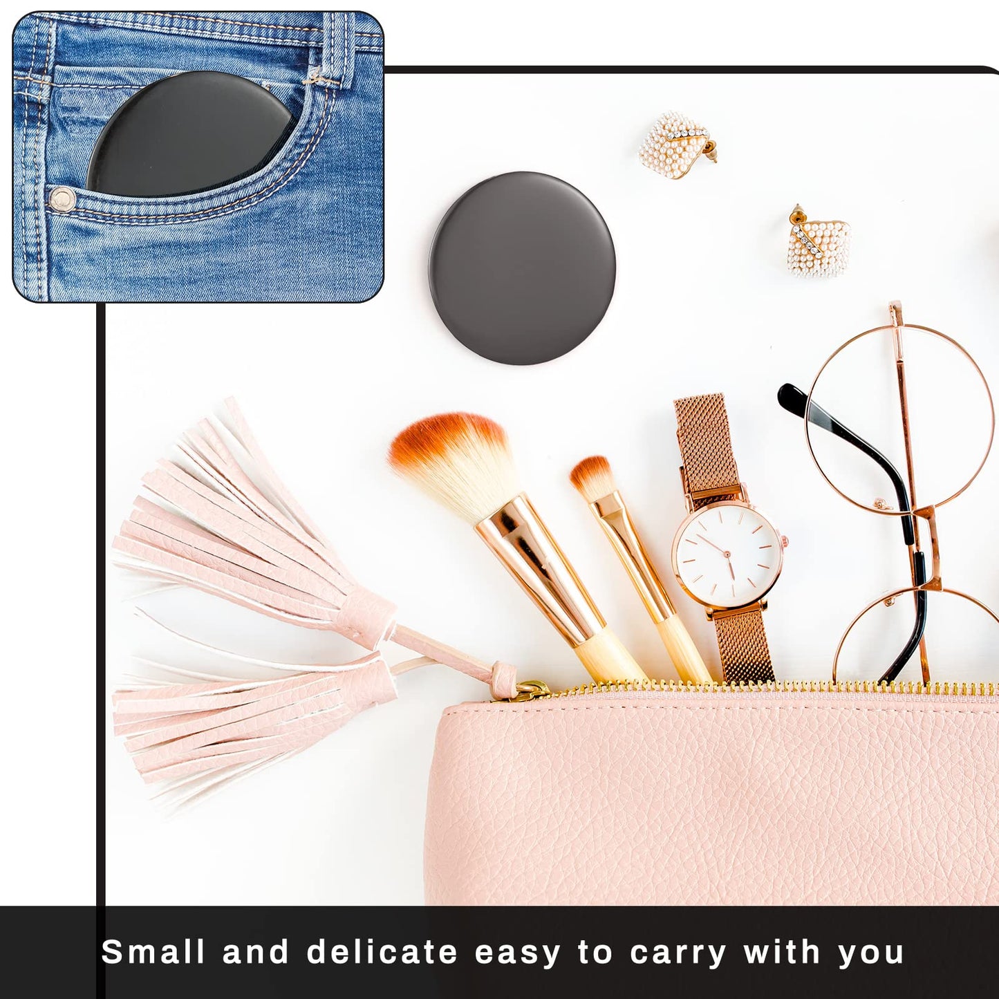 Blulu Compact Mirror Bulk Mini Portable Round Small Makeup Pocket Mirror for Purse Women Travel Daily Use, 2.76 Inch(Black,36 Pi