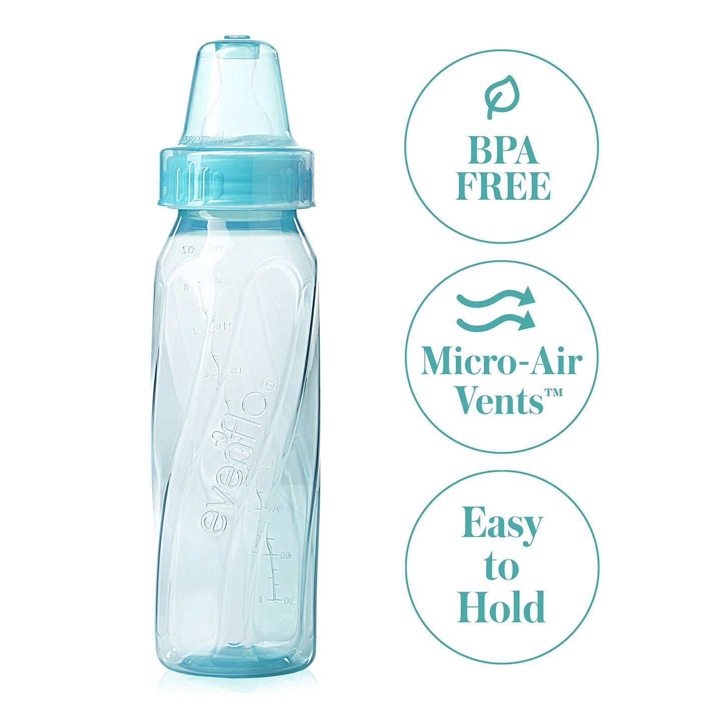 Evenflo Feeding Baby Bottles, Standard Neck, 8 Ounce | Tinted Plastic | Pink/Lavender/Teal | Pack of 36