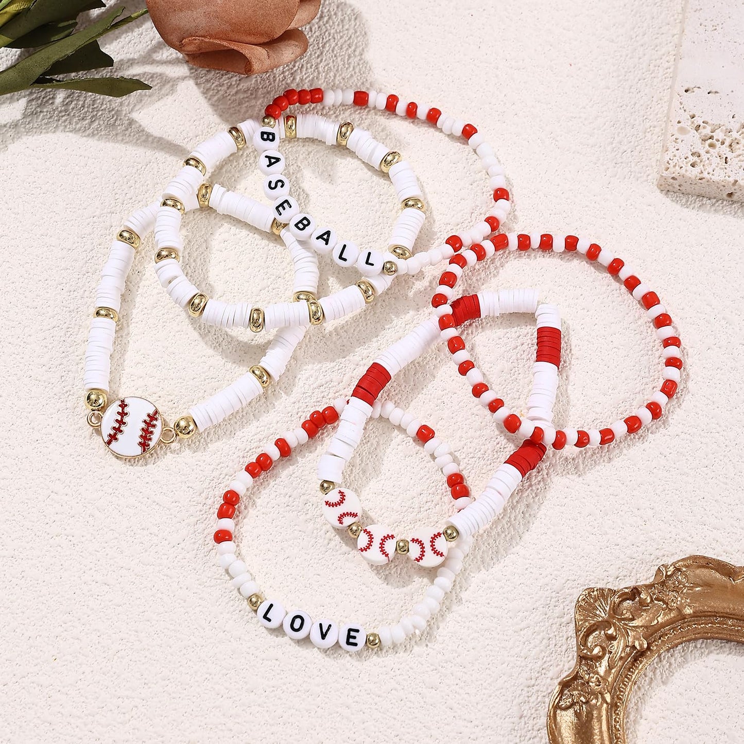 Taouzi Sports Party Favors Bracelets Soccer Football Baseball Basketball Beaded Bracelets for Women Inspirational Sports Theme B
