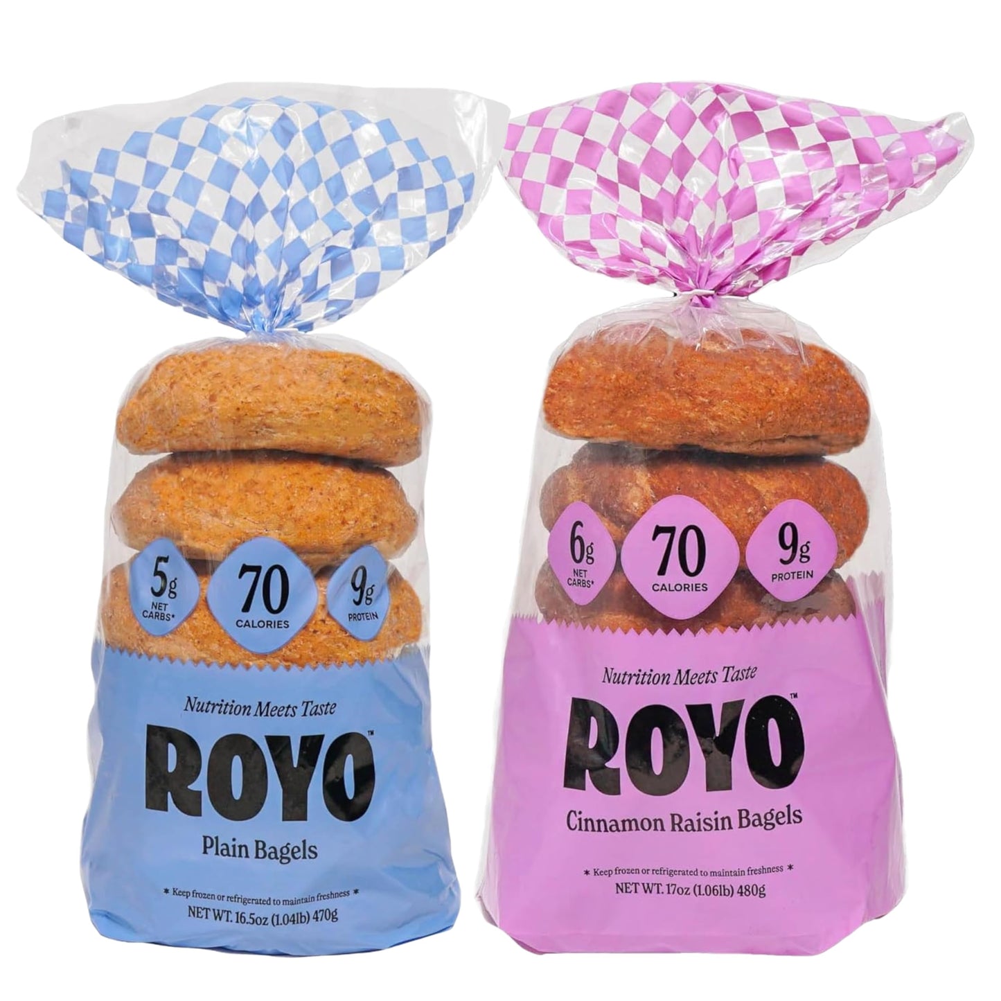 ROYO BREAD CO. 2-Pack Low Carb Artisan Bread and Bagels 30-80 Calories (Plain & Cinnamon Raisin Bagel)