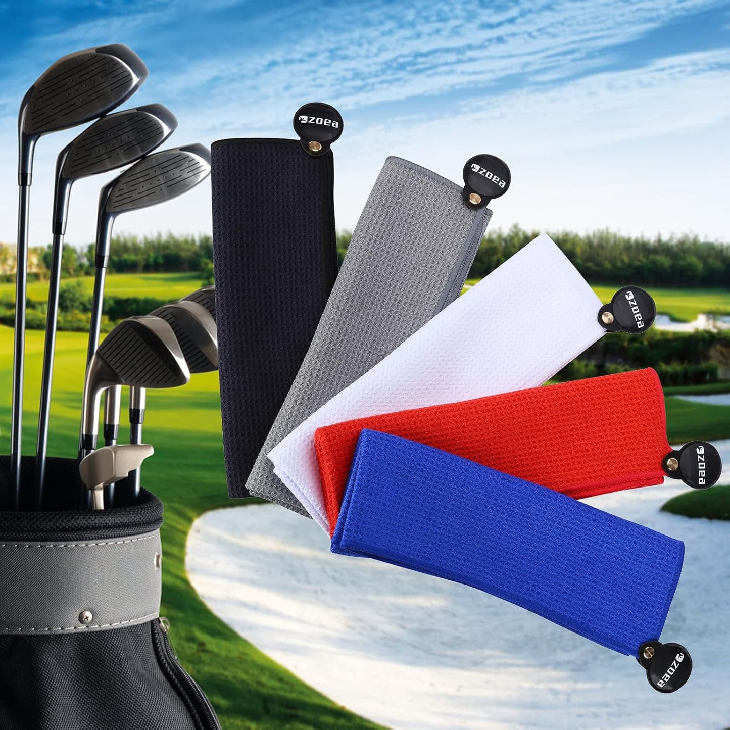 ZOEA Magnetic Towel, Magnetic Clip for Golf Towel, Microfiber Fabric Waffle Pattern Towels Industrial Strength Magnet for Strong Hold to Golf Carts or Clubs (1, Red)
