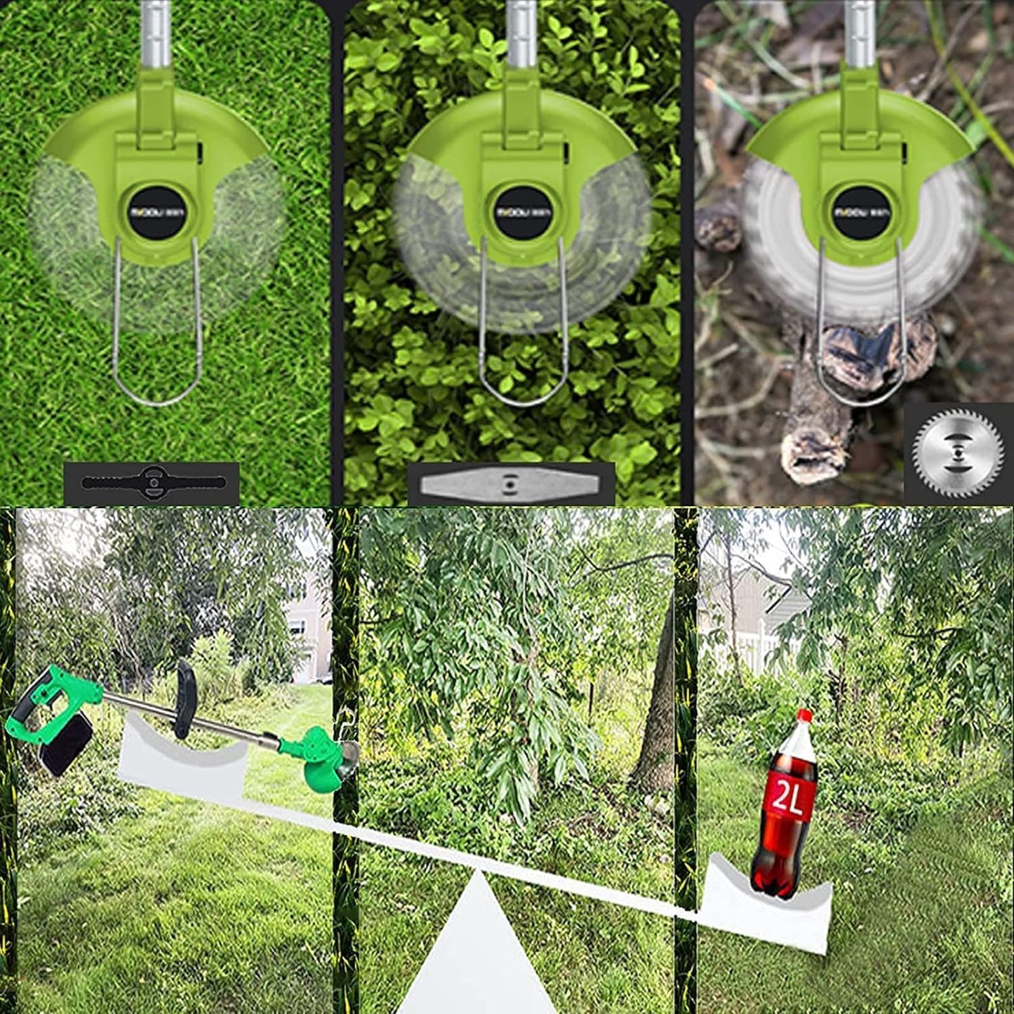 Electric Weed Wacker,Weed Eater on Battery Operated,Comes with Two 24V Batteries and Three Different Types of Blades,3 in 1 Trimmer Lawn/Cordless Trimmer for Lawn Yard Garden (Green)
