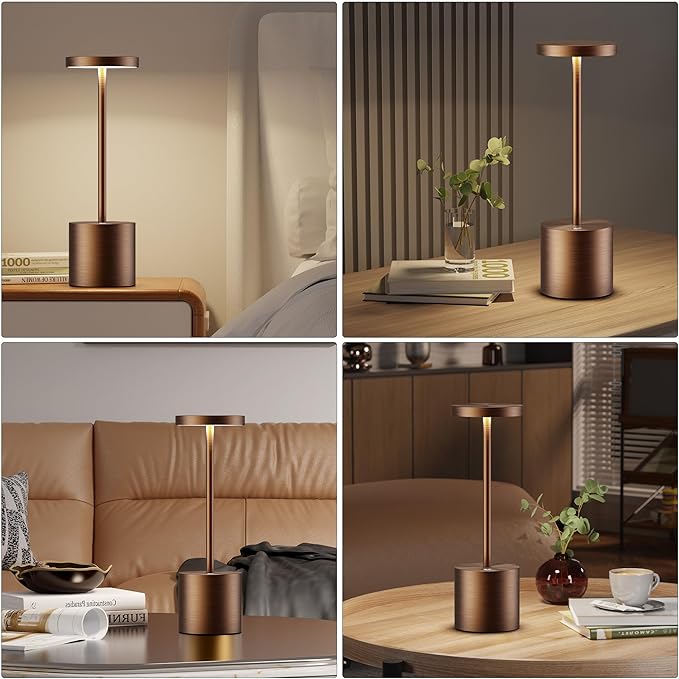 Cordless Table Lamps Rechargeable - Outdoor Waterproof LED Table Light Portable 5000mAh Battery Operated Lamp 3 Color Stepless Dimming with Memory Function for Restaurant Dining Patio (Moka)