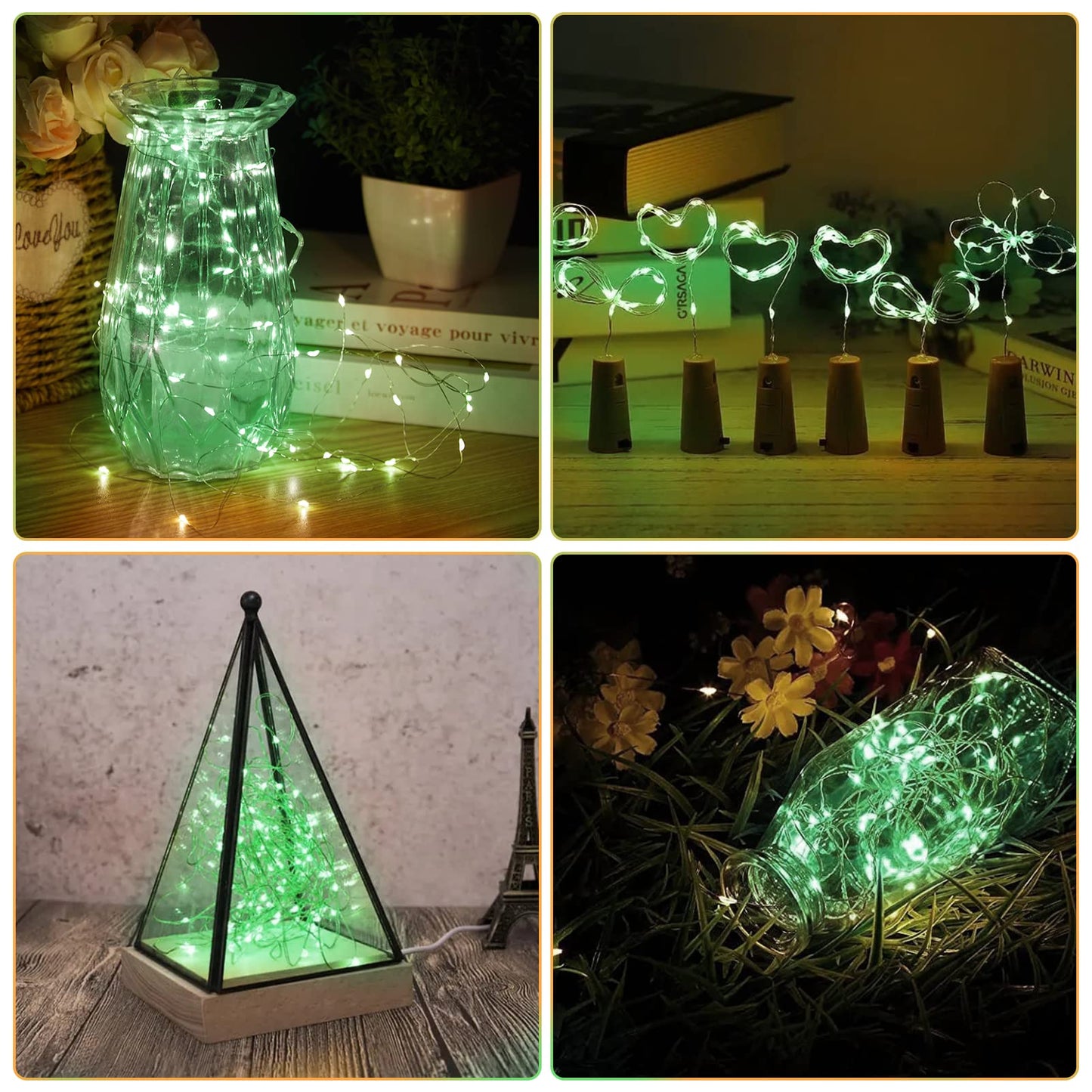 Bexdir 12 Pack Fairy Lights - 7Ft Waterproof Silver Wire String Lights, Battery Operated, Green Copper Mini Lights For Home Decor