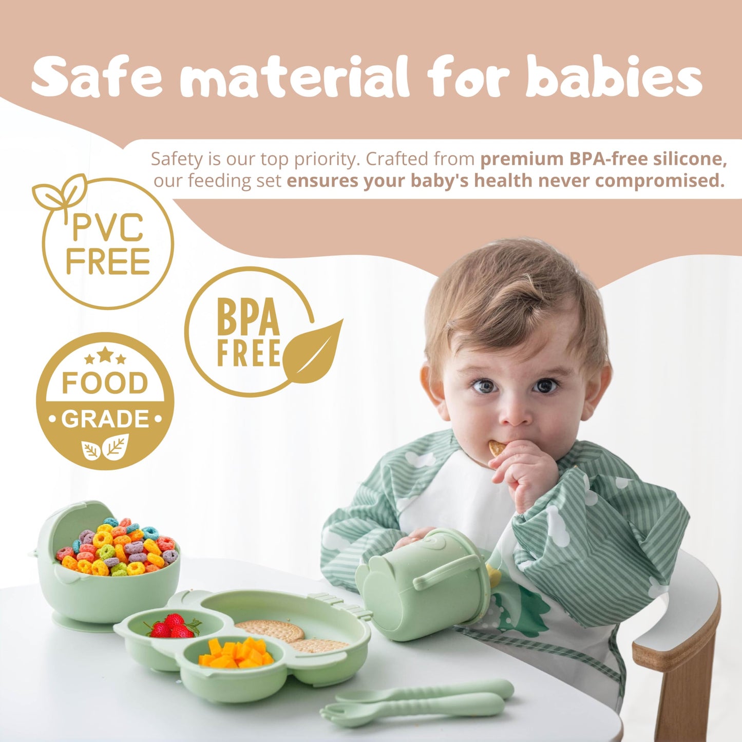 Gianni Silicone Baby Feeding Set 6-12 Months BPA-Free 10 PCS – Baby Suction Plate and Bowl set Utensils