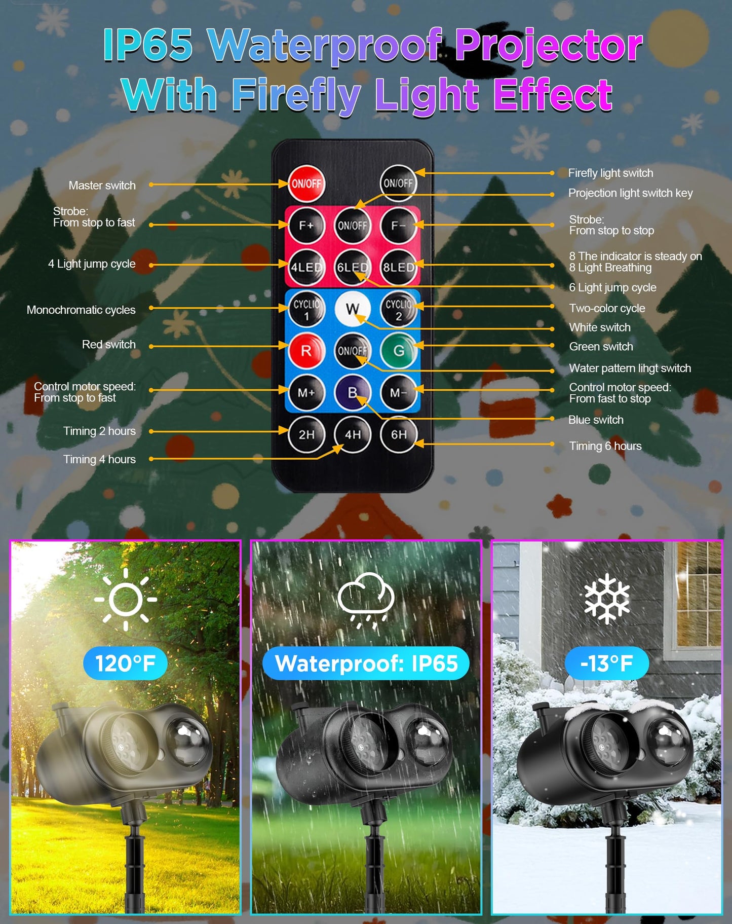 Christmas Projector Lights Outdoor Waterproof 10 Slides X 8 Bright Hd Patterns Firefly & Ocean Wave Effects Timer Snowflake Light Projector For House Yard Xmas New Year Valentines Thanksgiving