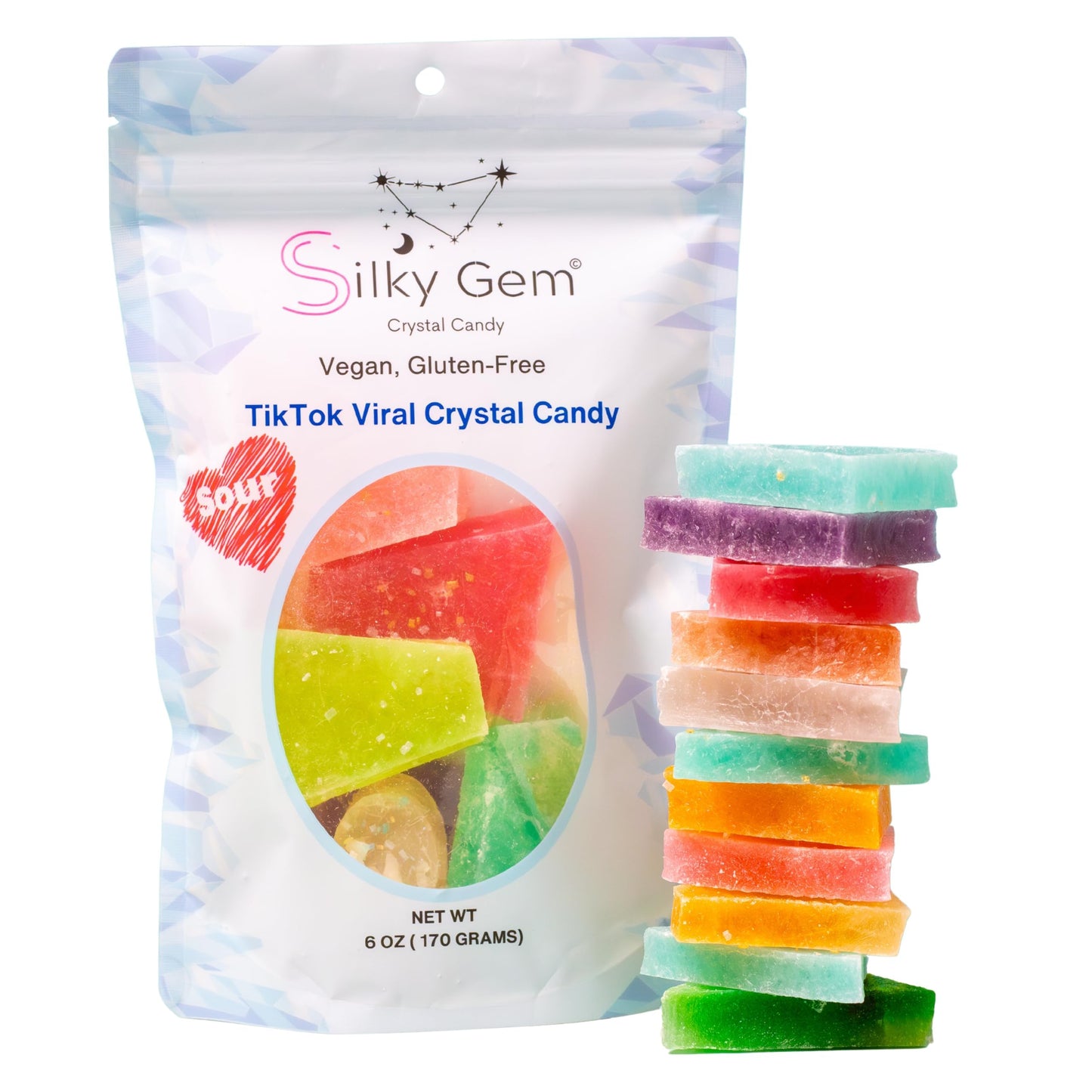 Silky Gem Sour Bites - Mini Crystal Candy with Pixie Sour Sparkle - Crunchy Outside Soft Inside - Tangy & Sweet Treat - Vegan Gluten-Free Nut-Free - 6 oz Bag