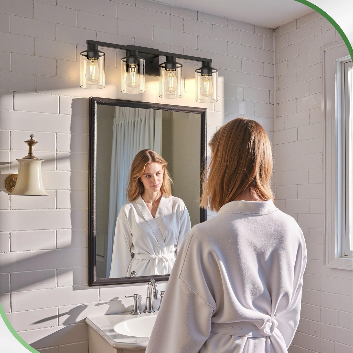 Doresshop Bathroom Light Fixtures 4-Light Black Bathroom Lighting Fixtures Over Mirror With Glass Shade Modern Vanity Lights For Hallway Bedroom Includes Bulbs