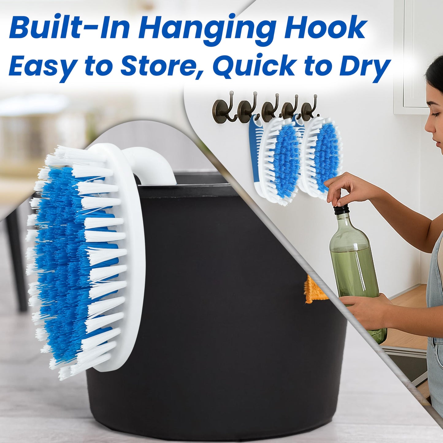 PHYEX Scrub Brush, 2 Size Household Cleaning Brushes with Stiff Bristles, Scrubbing Brush for Carpet, Shower, Bathtub, Kitchen,