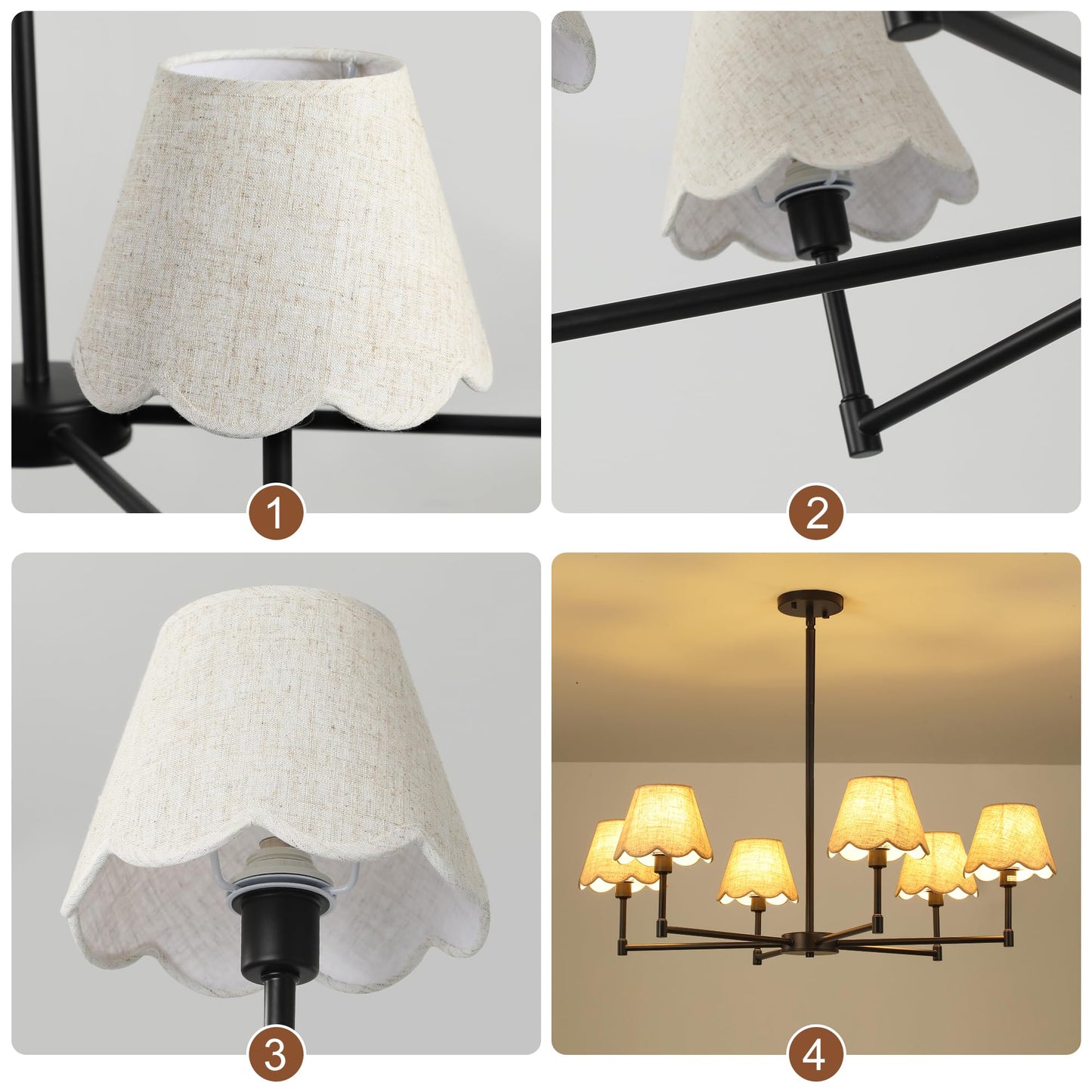Zxfdwb 6-Light Black Chandelier With White Linen Shades 37.5Modern Pendant Light Fixture For Dining Room E12 Base Height Adjustable Living Room Bedroom Hallway Ceiling Lighting