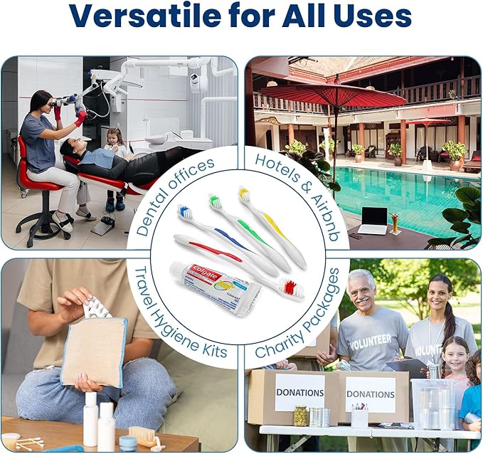 150 Toothbrushes Bulk Wholesale Quantity Standard Size, Dental Care Toiletries, Medium Soft Bristles, Individually Wrapped, Homeless Care, Disposable Use, Hotels, Travel